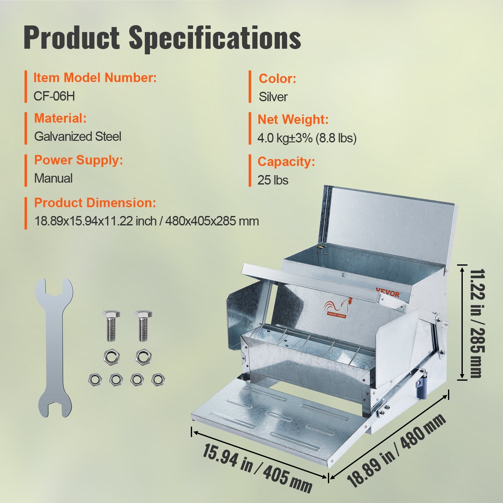 Automatic Chicken Feeder 25 lb Galvanized Steel Poultry Feeder for 10 Chickens