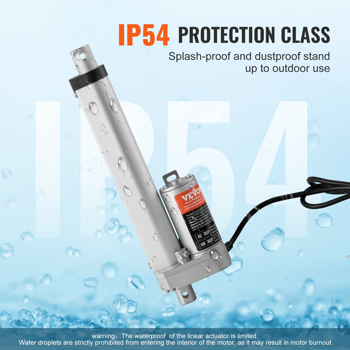 12V 6 Inch Linear Actuator 1500N (330lbs) High Load IP54 with Mounting Bracket