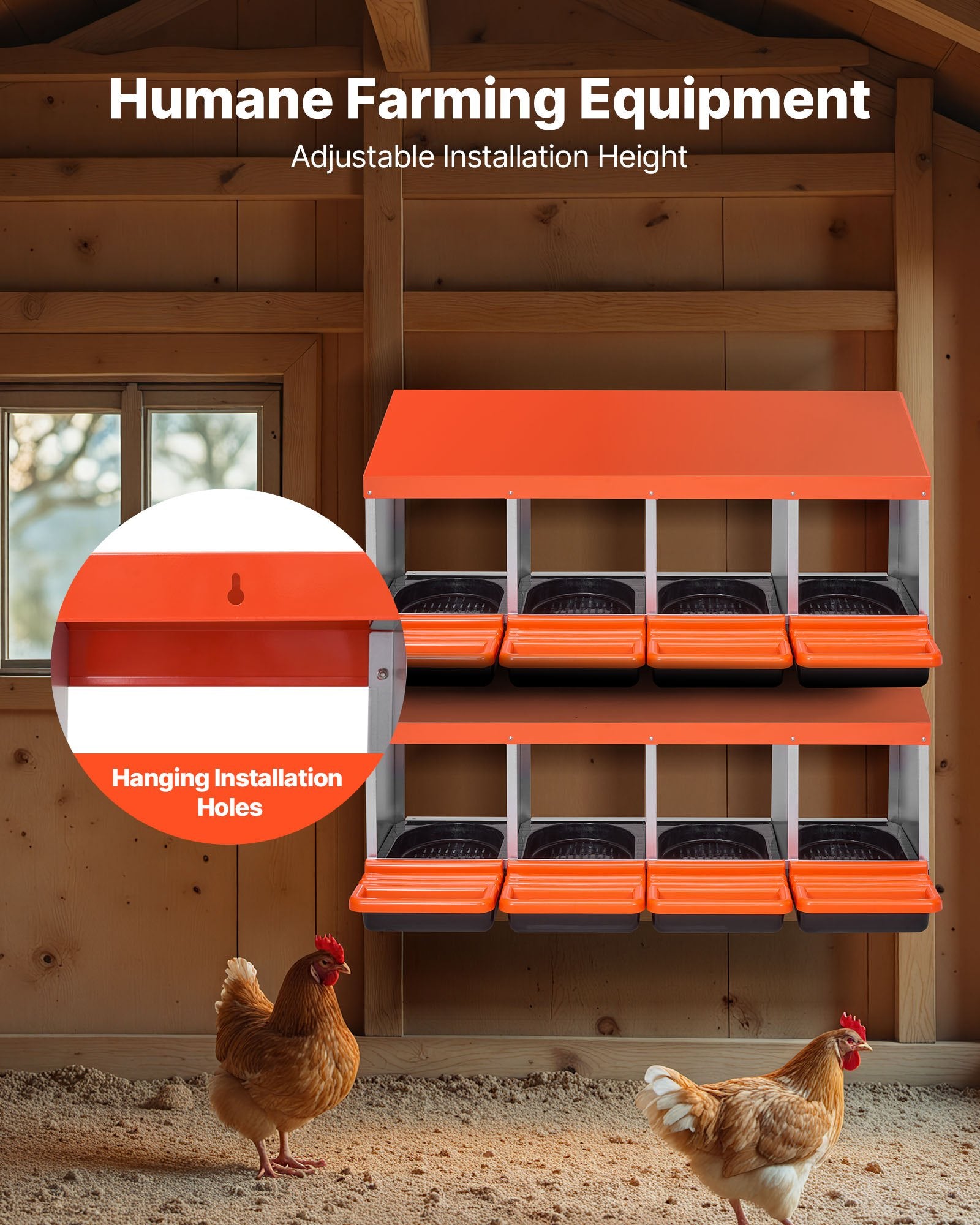 Chicken Nesting Boxes 4 Compartments Metal Roll Out Collection Lids Orange