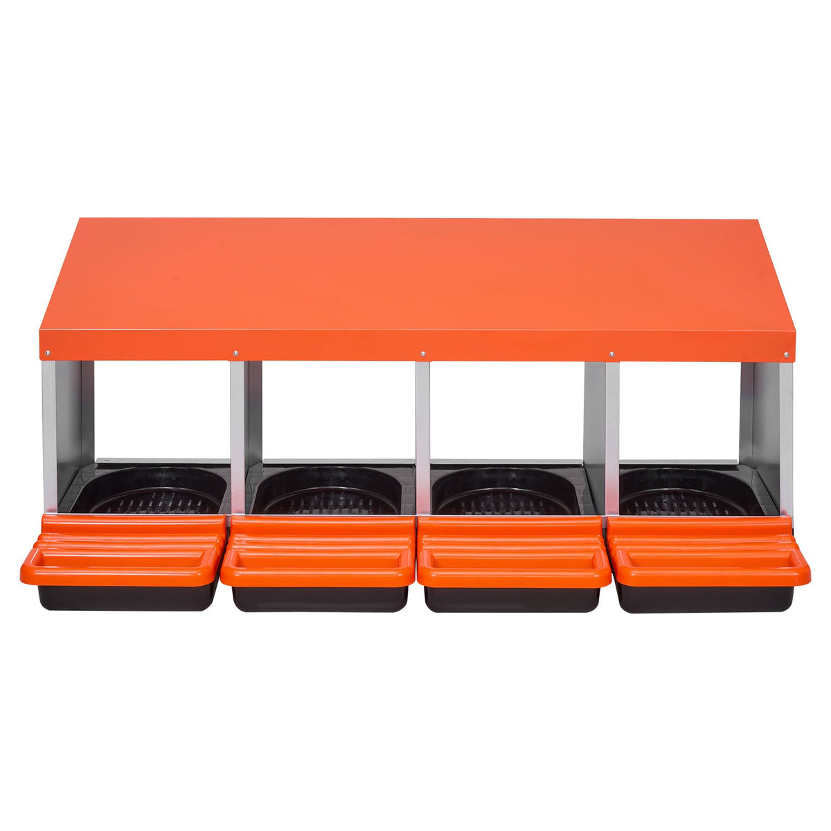 Chicken Nesting Boxes 4 Compartments Metal Roll Out Collection Lids Orange