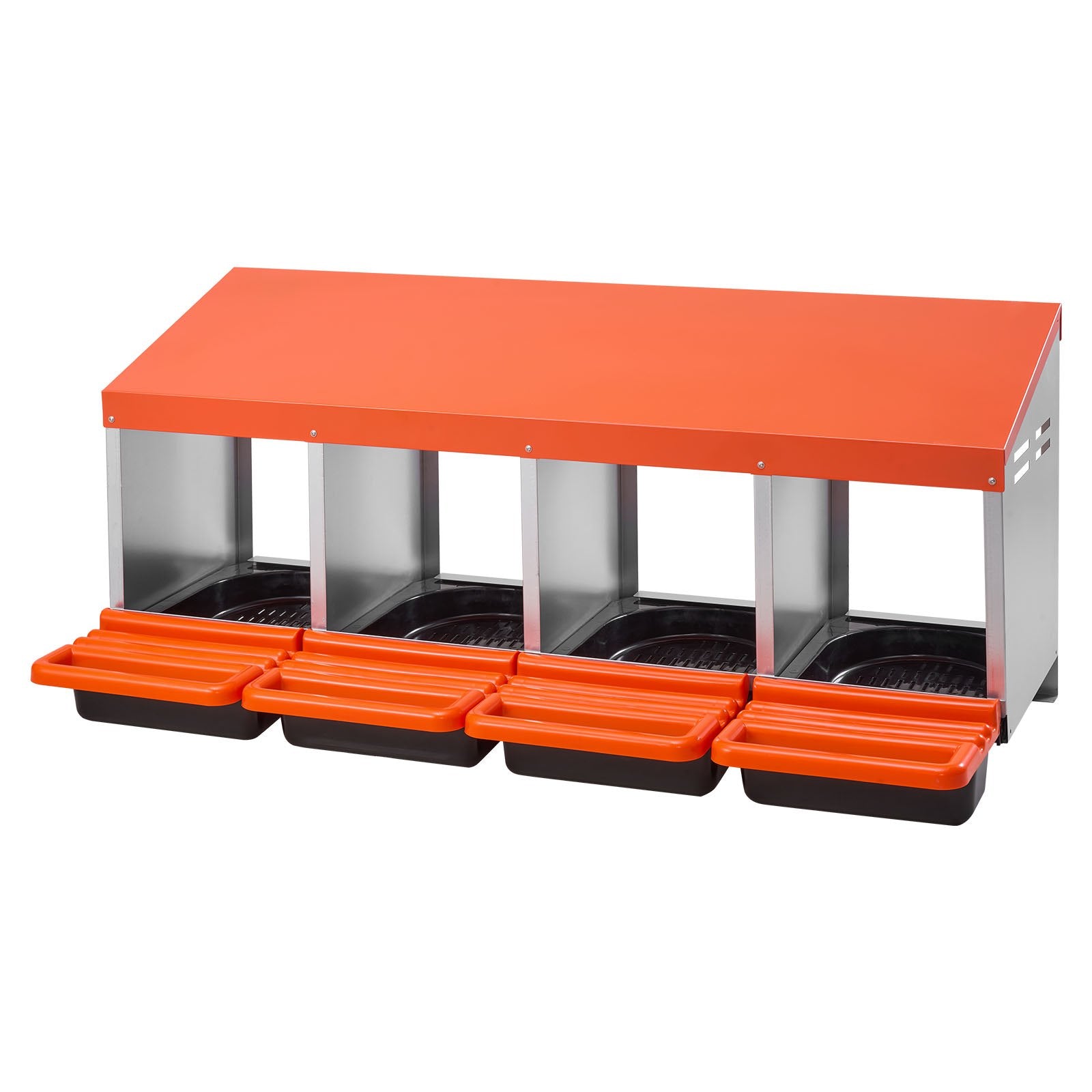 Chicken Nesting Boxes 4 Compartments Metal Roll Out Collection Lids Orange