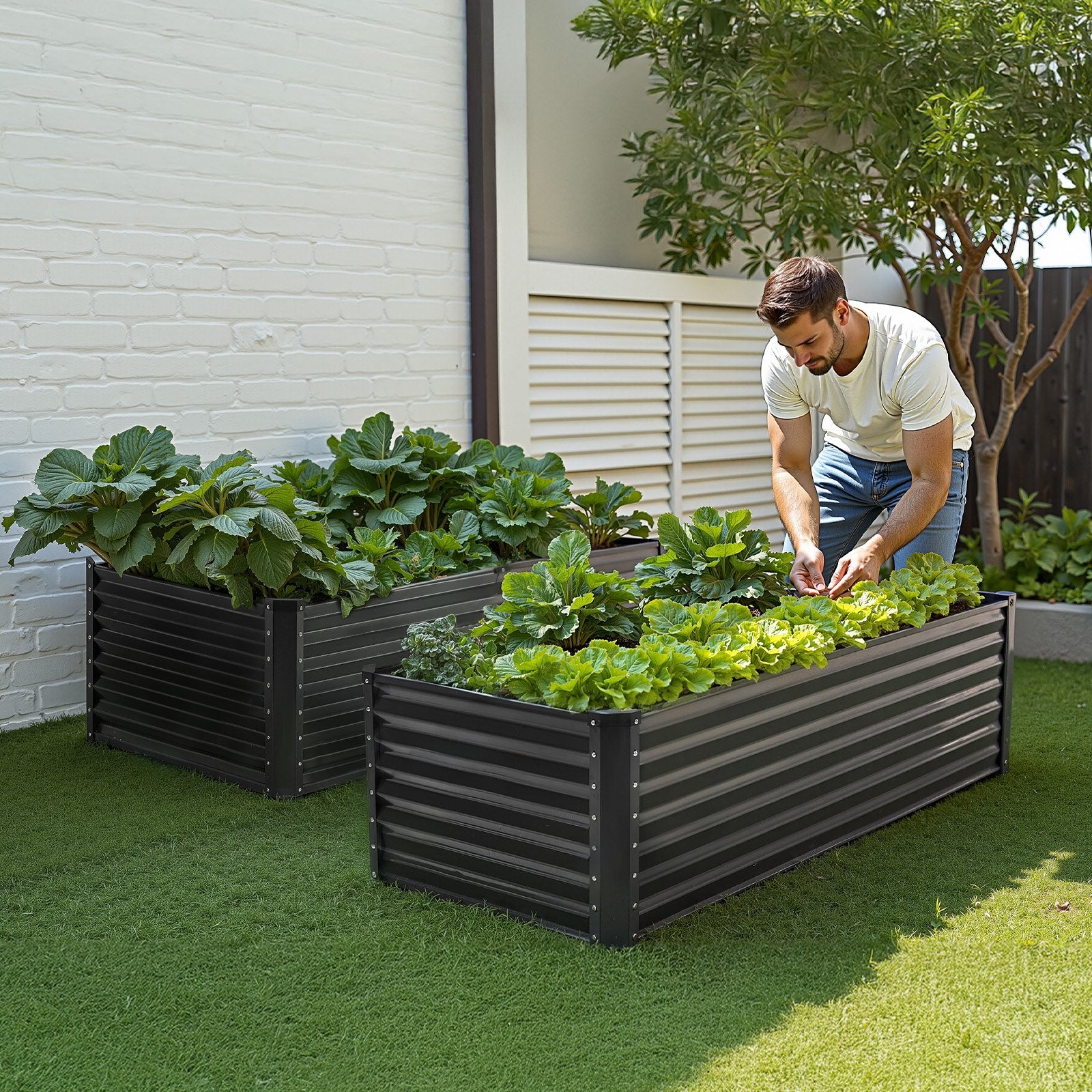 Metal Raised Garden Bed 6x3x2ft Outdoor Galvanized Planter Dark Gray