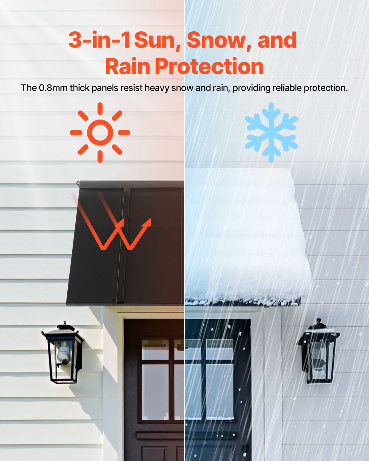 Fixed Metal Awning 44x24" Triangle Steel Frame Window Door Canopy Rain Sun Snow