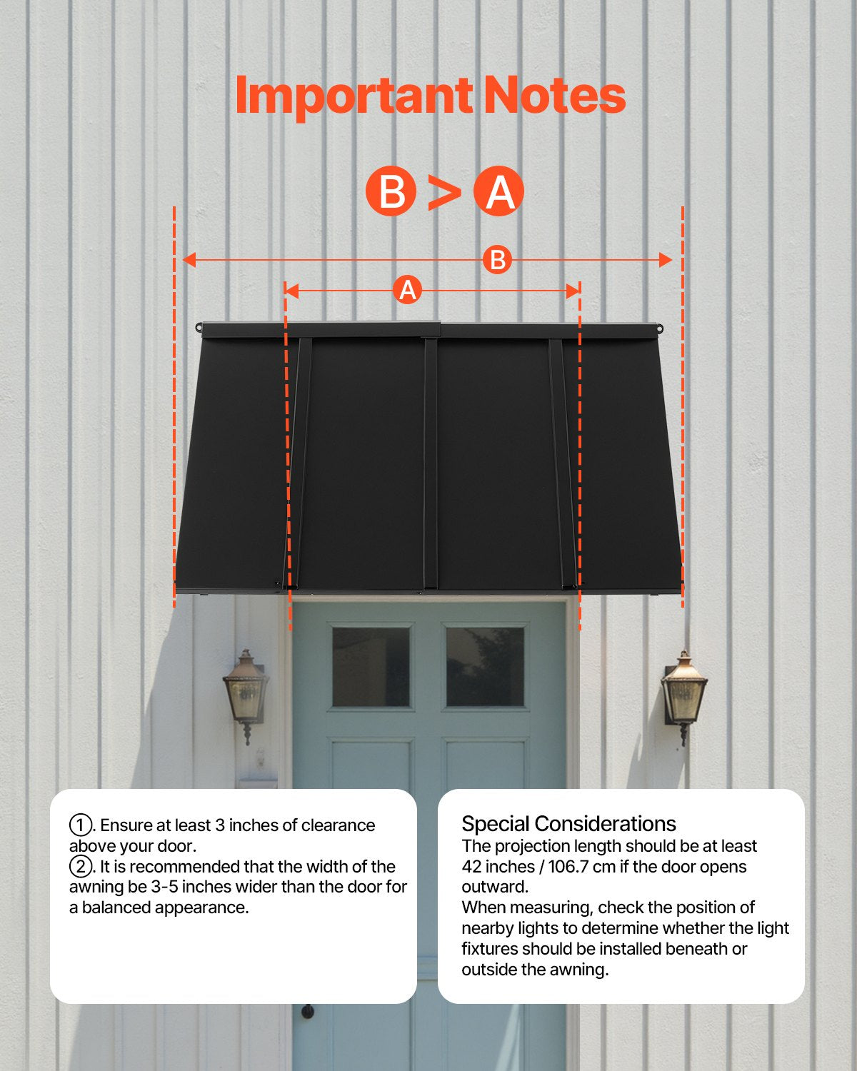 Fixed Metal Awning 44x24" Triangle Steel Frame Window Door Canopy Rain Sun Snow