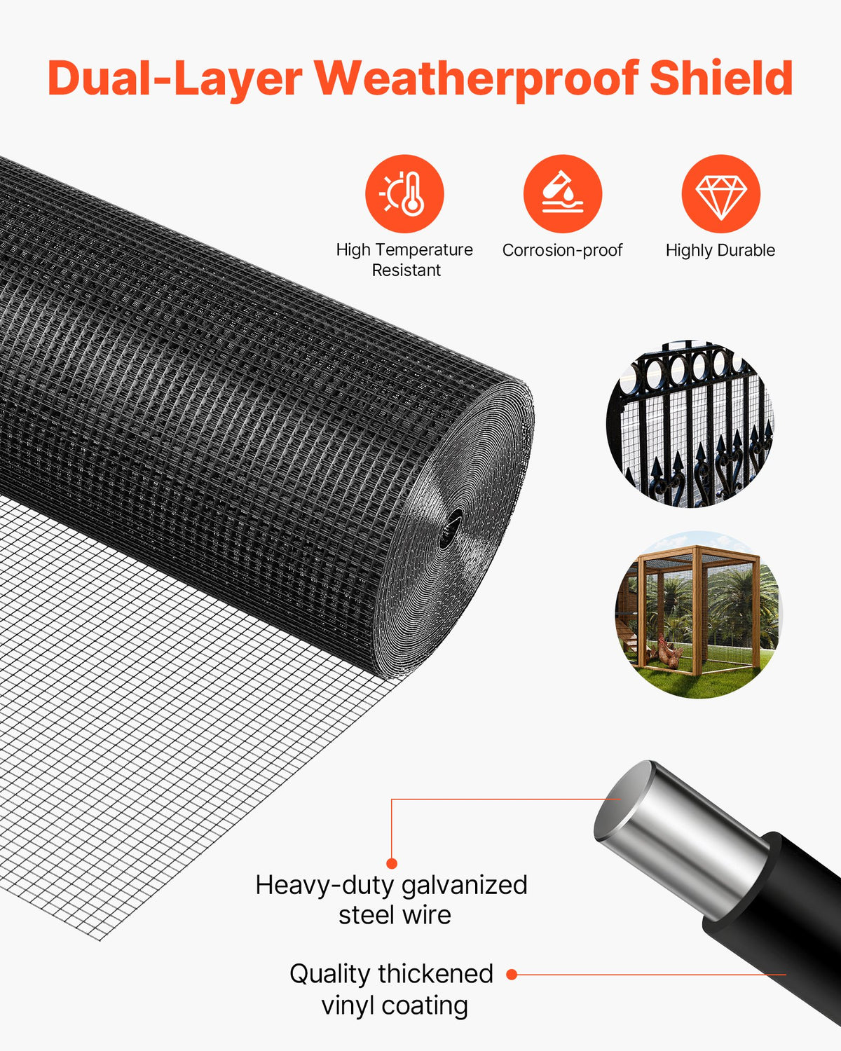 Hardware Cloth 1/2in 19G Galvanized Mesh 61cm x 15.2m vinyl chicken fence