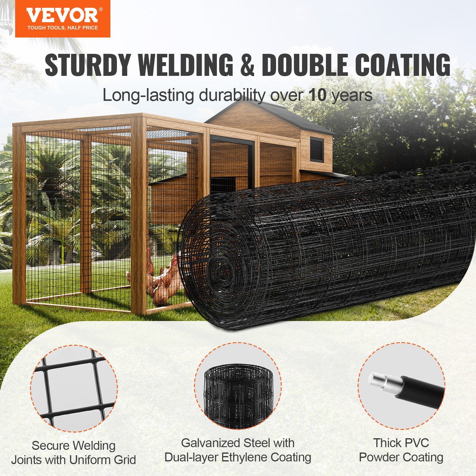 Hardware Cloth 24'' x 50' Galvanized Wire Mesh Roll 16 Gauge Vinyl Coated Fence