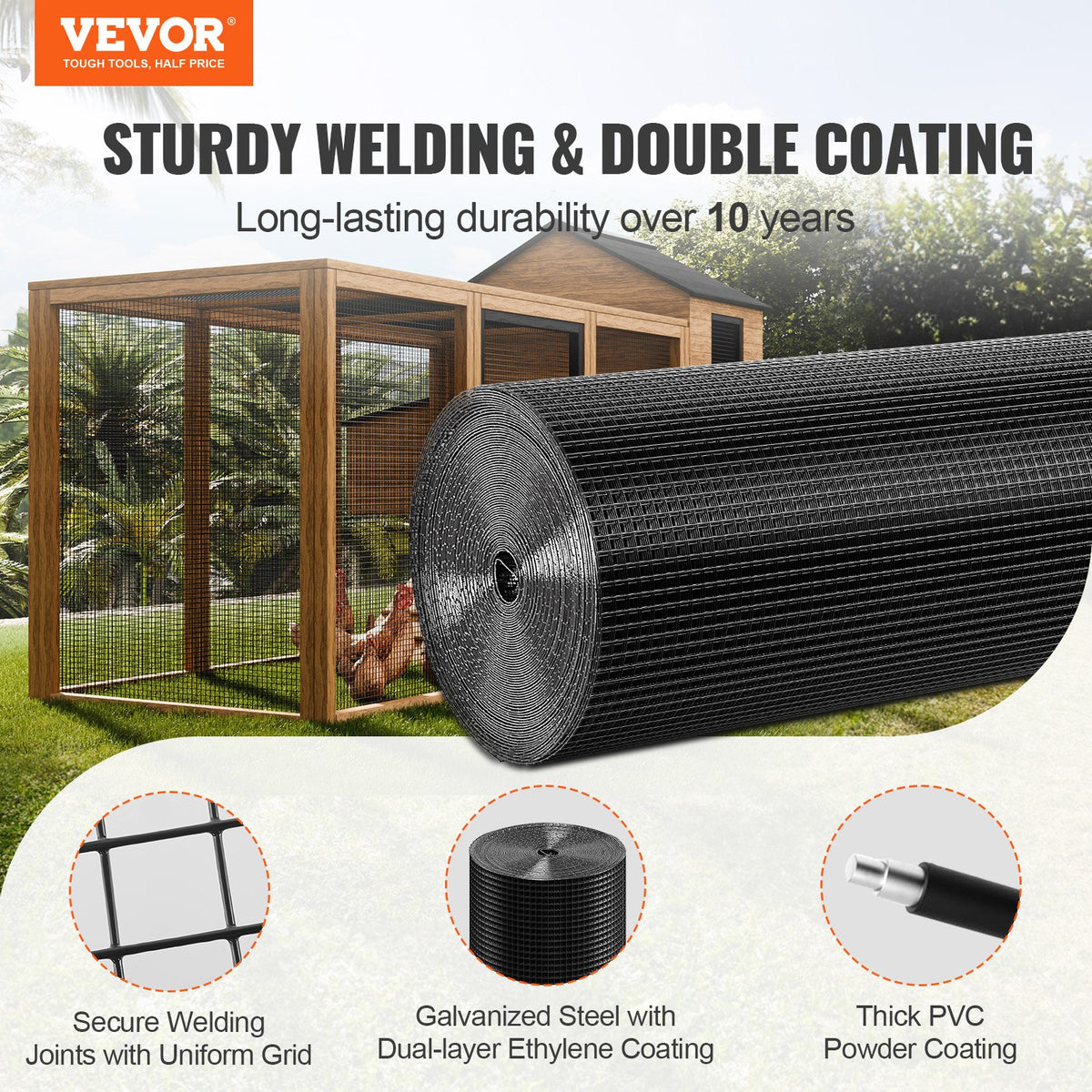 Hardware Cloth 36"x50' 19-Gauge Galvanized Wire Mesh Roll Vinyl Coated