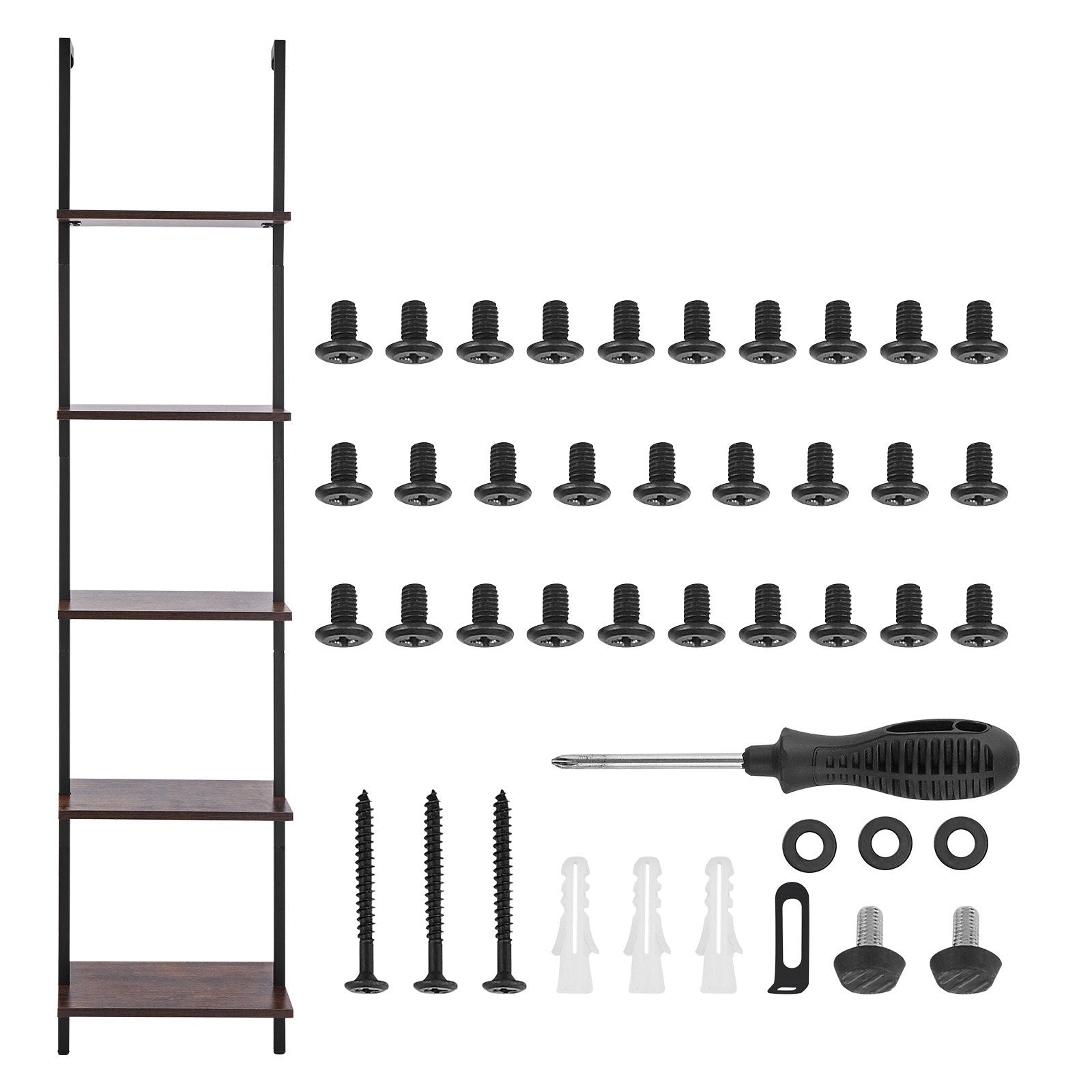 Ladder Shelf 5-Tier Bookshelf 15.6x11.8in Wall-Mounted Metal Storage Rack Black