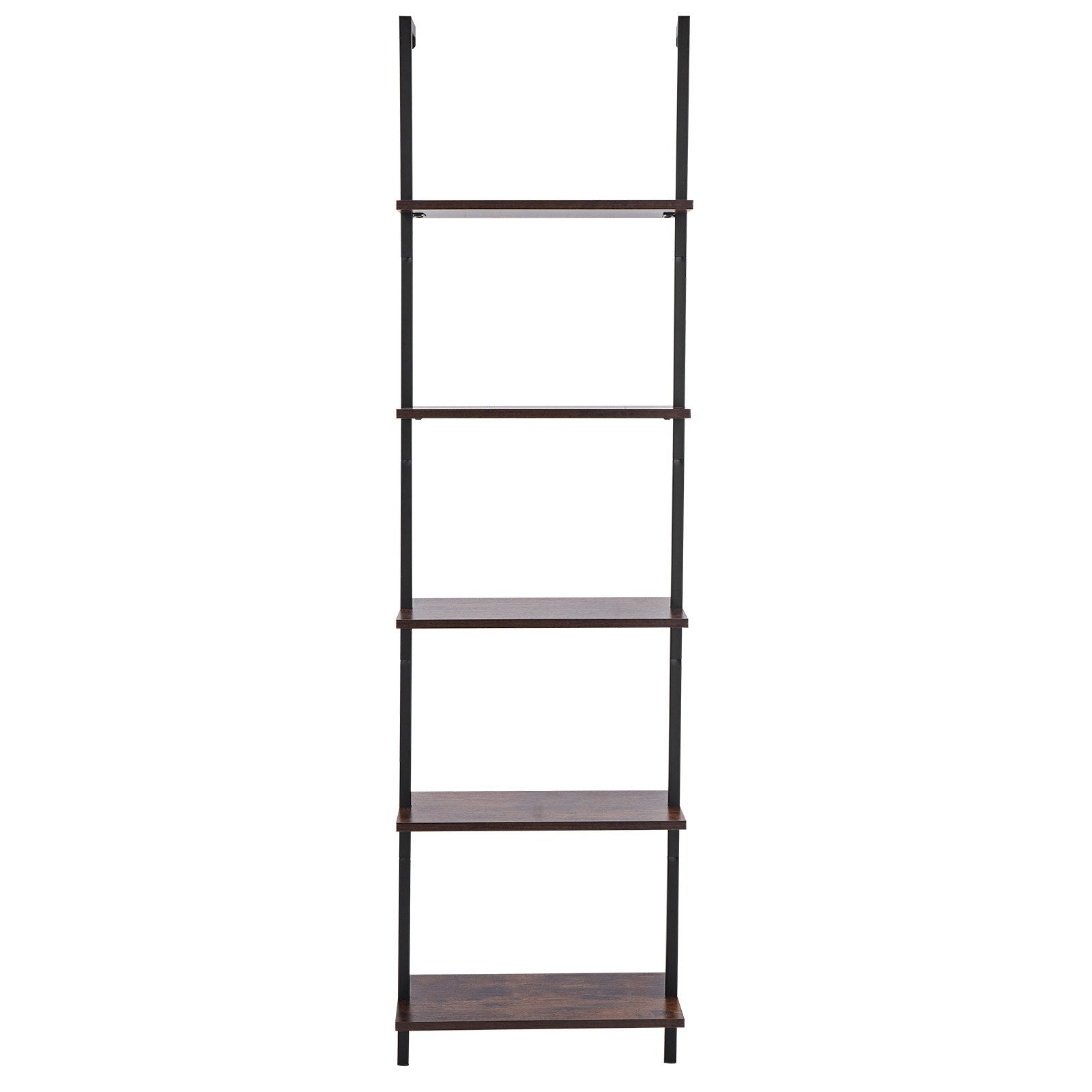 Ladder Shelf 5-Tier Wall-Mounted Bookshelf Metal Frame Storage Rack Black