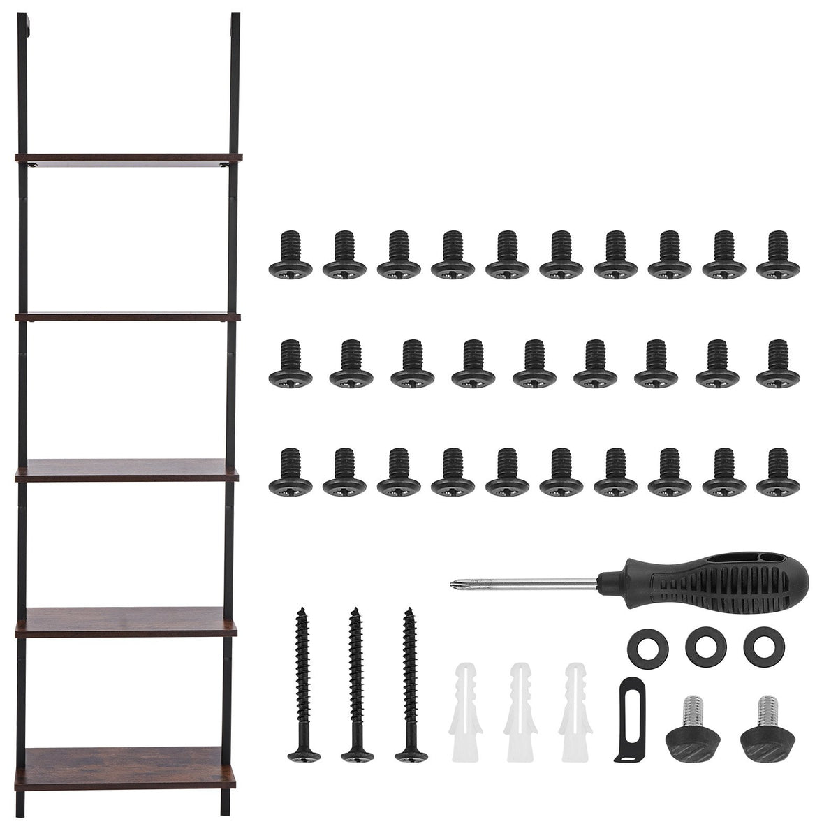 Ladder Shelf 5-Tier Wall-Mounted Bookshelf Metal Frame Storage Rack Black
