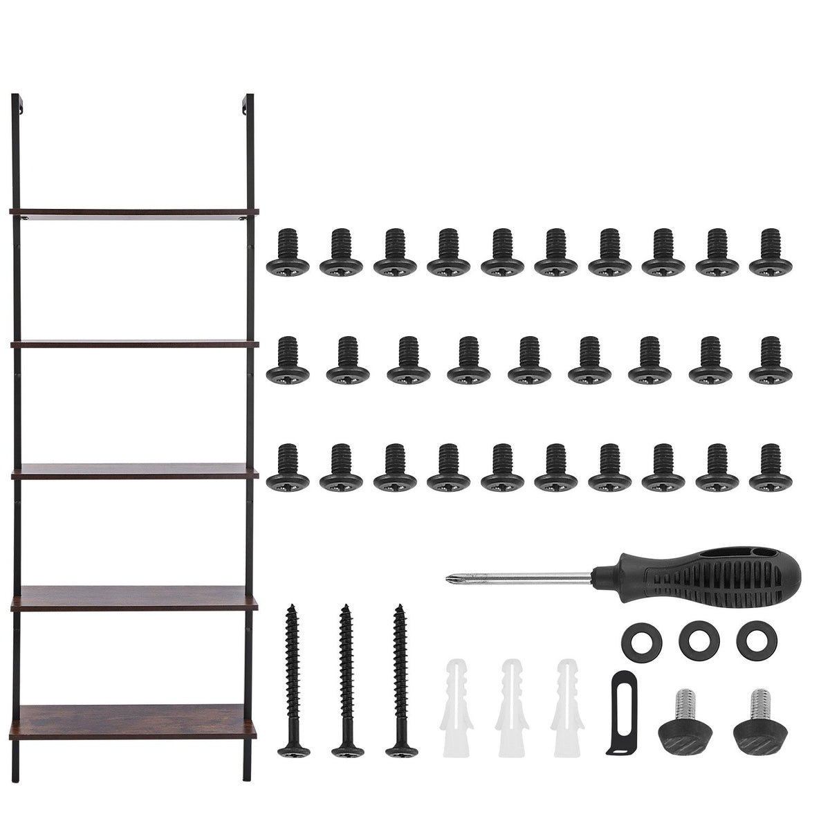 Ladder Shelf 5-Tier Bookshelf 24x11.8in Wall-Mounted Metal Storage Rack Black