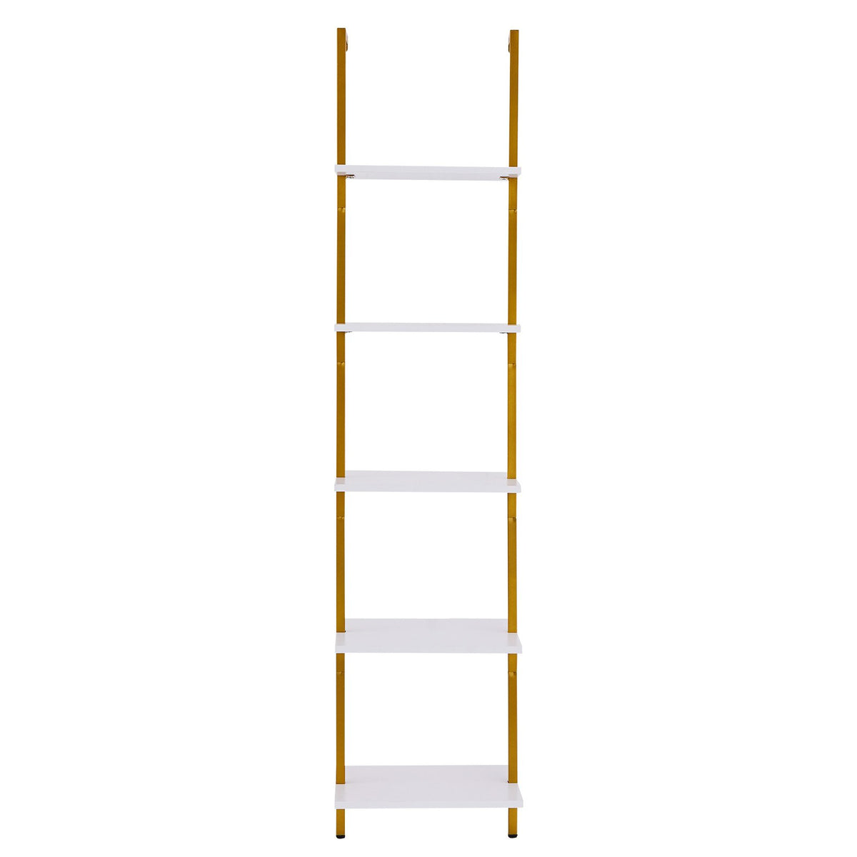 Ladder Shelf 5-Tier 15.6x11.8in Wall-Mounted Metal Storage Rack Gold White