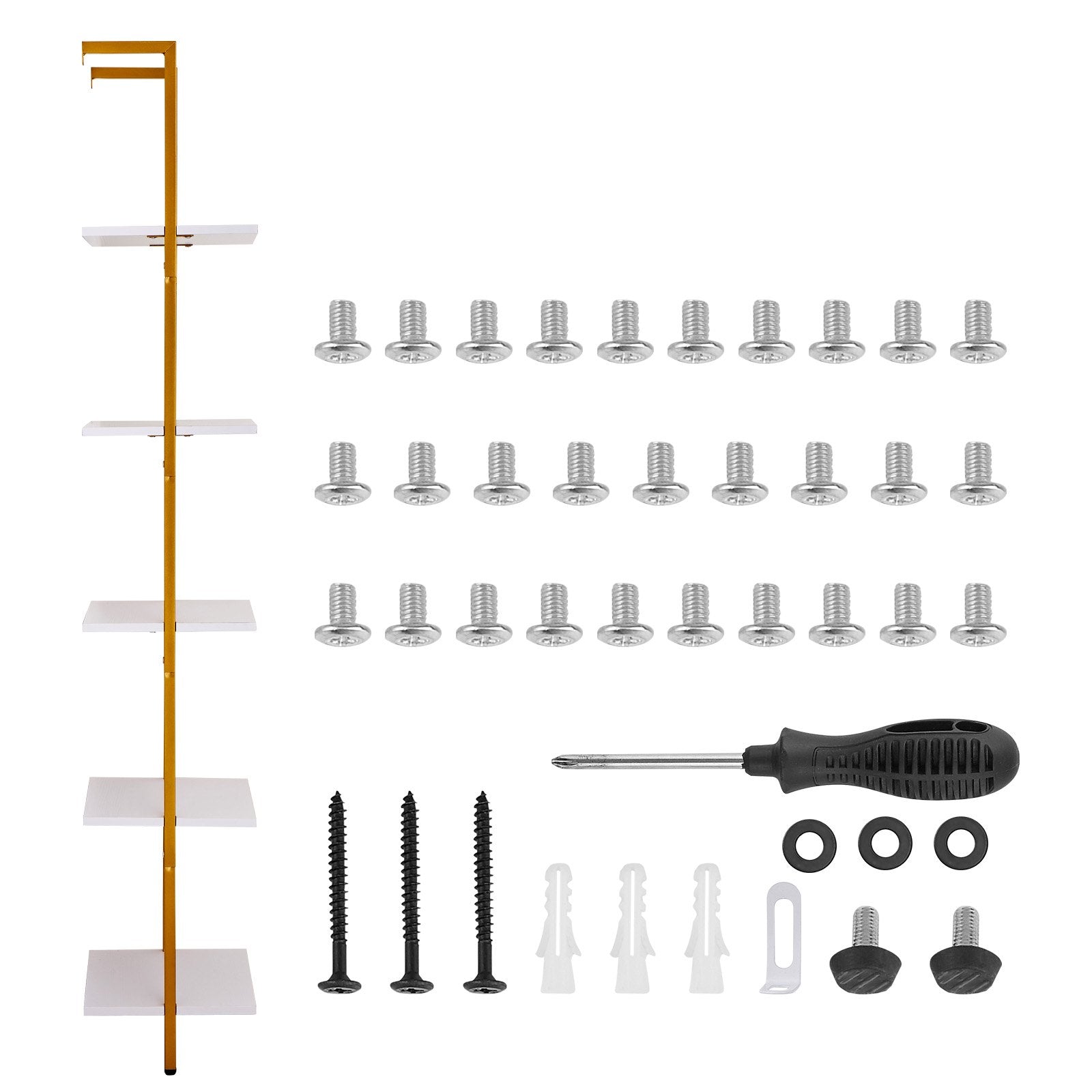 Ladder Shelf 5-Tier 15.6x11.8in Wall-Mounted Metal Storage Rack Gold White