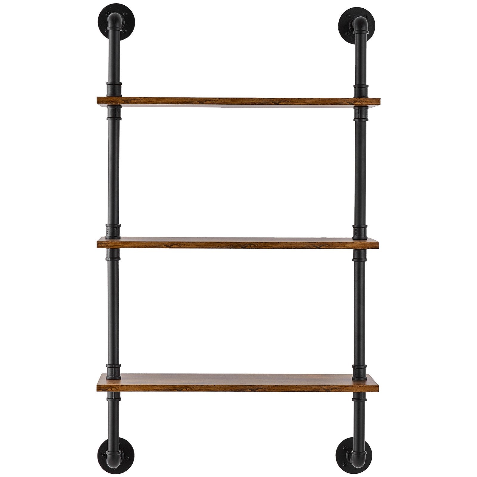 Industrial Pipe Shelf 3 Tier 24x7.87in Wall-Mount RusticWood Bookshelf Black