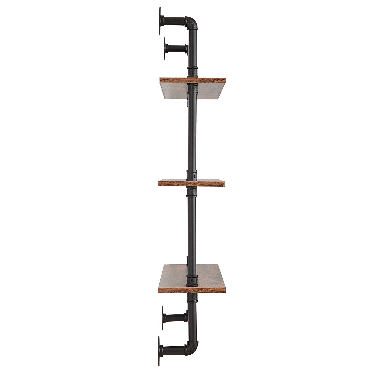 Industrial Pipe Shelf 3 Tier 24x7.87in Wall-Mount RusticWood Bookshelf Black