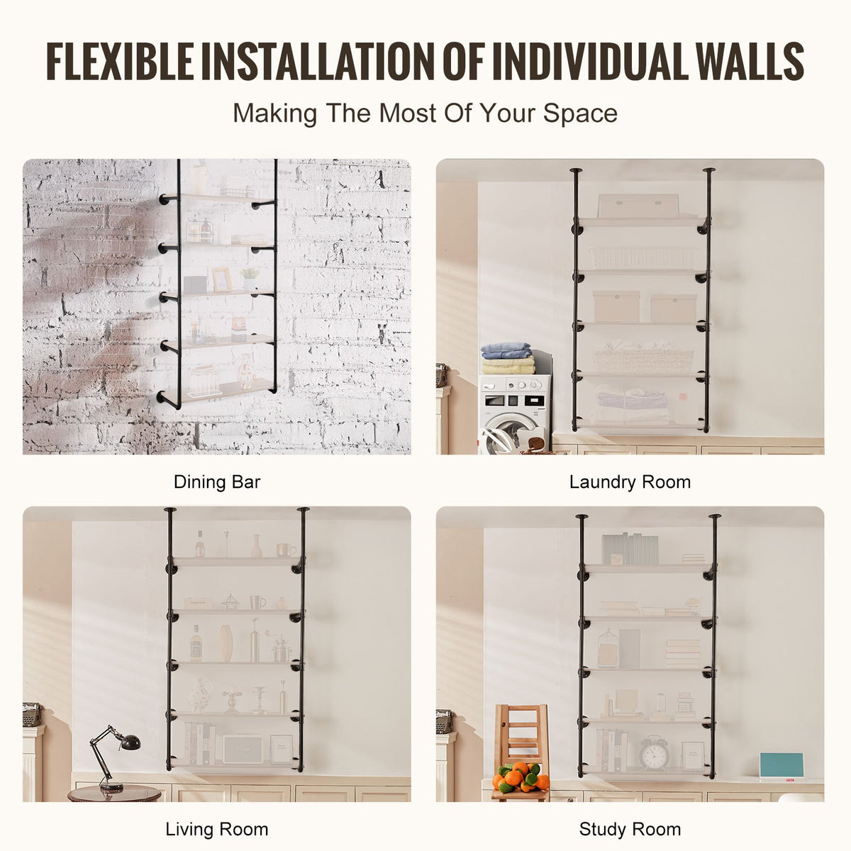 Industrial Pipe Shelf 5 Tier 2PCS 9.84in Wall-Mount RusticWood Bracket No Planks