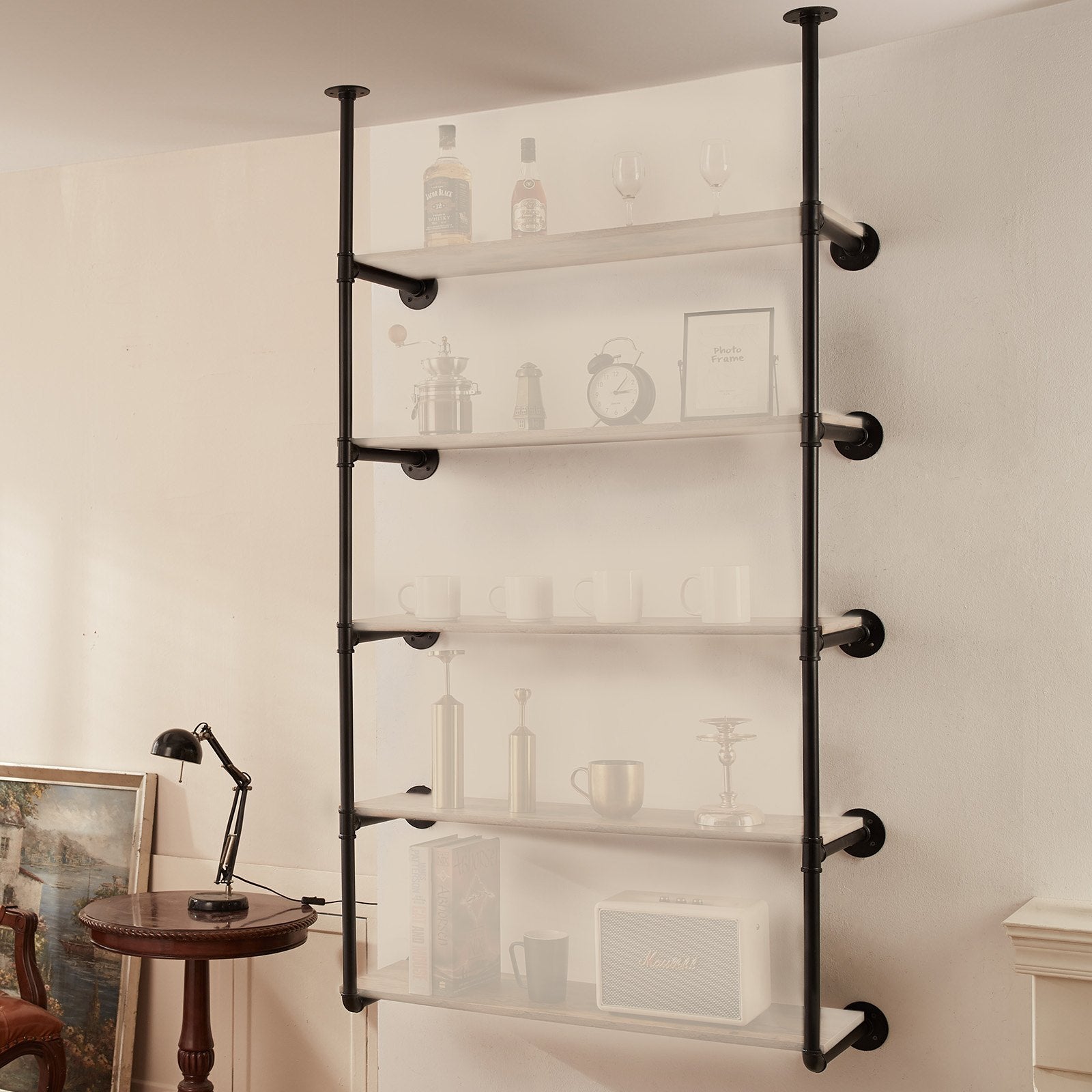 Industrial Pipe Shelf 5 Tier 2PCS 9.84in Wall-Mount RusticWood Bracket No Planks