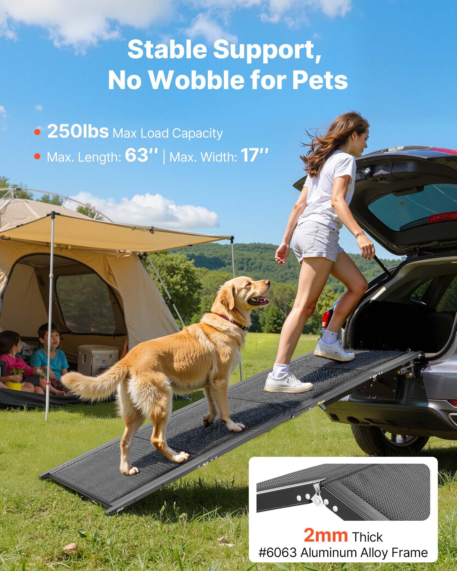Dog Ramp for Cars 1600x432mm Folding Non-Slip 113kg Portable for SUV Truck