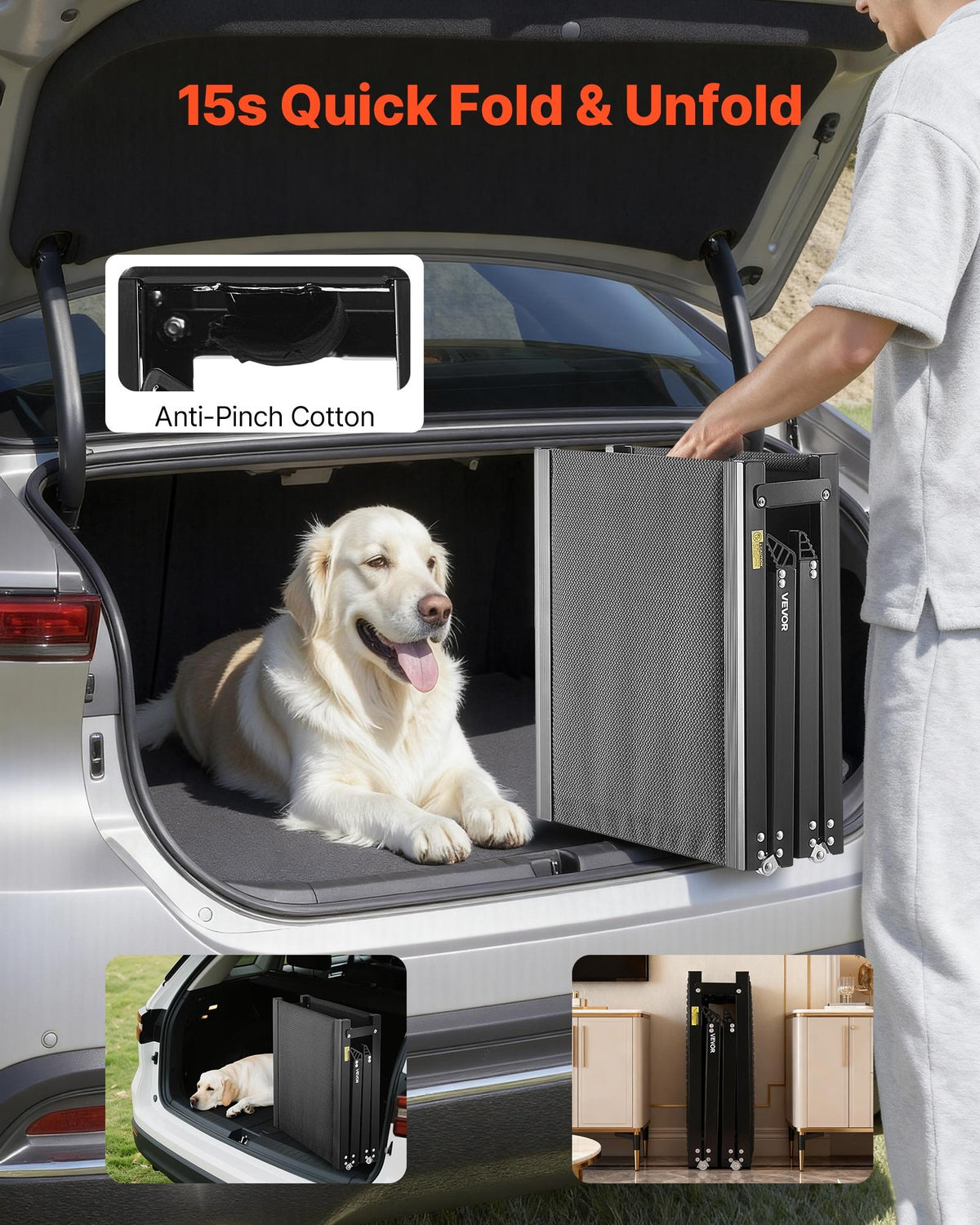 Dog Ramp for Cars 1600x432mm Folding Non-Slip 113kg Portable for SUV Truck