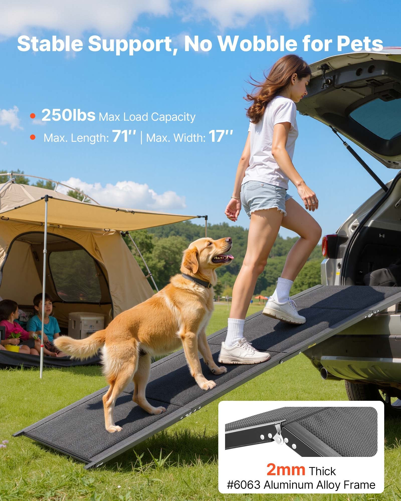 Dog Ramp for Cars 1800x432mm Folding Pet Ramp Up to 113kg Non-Slip SUV Truck