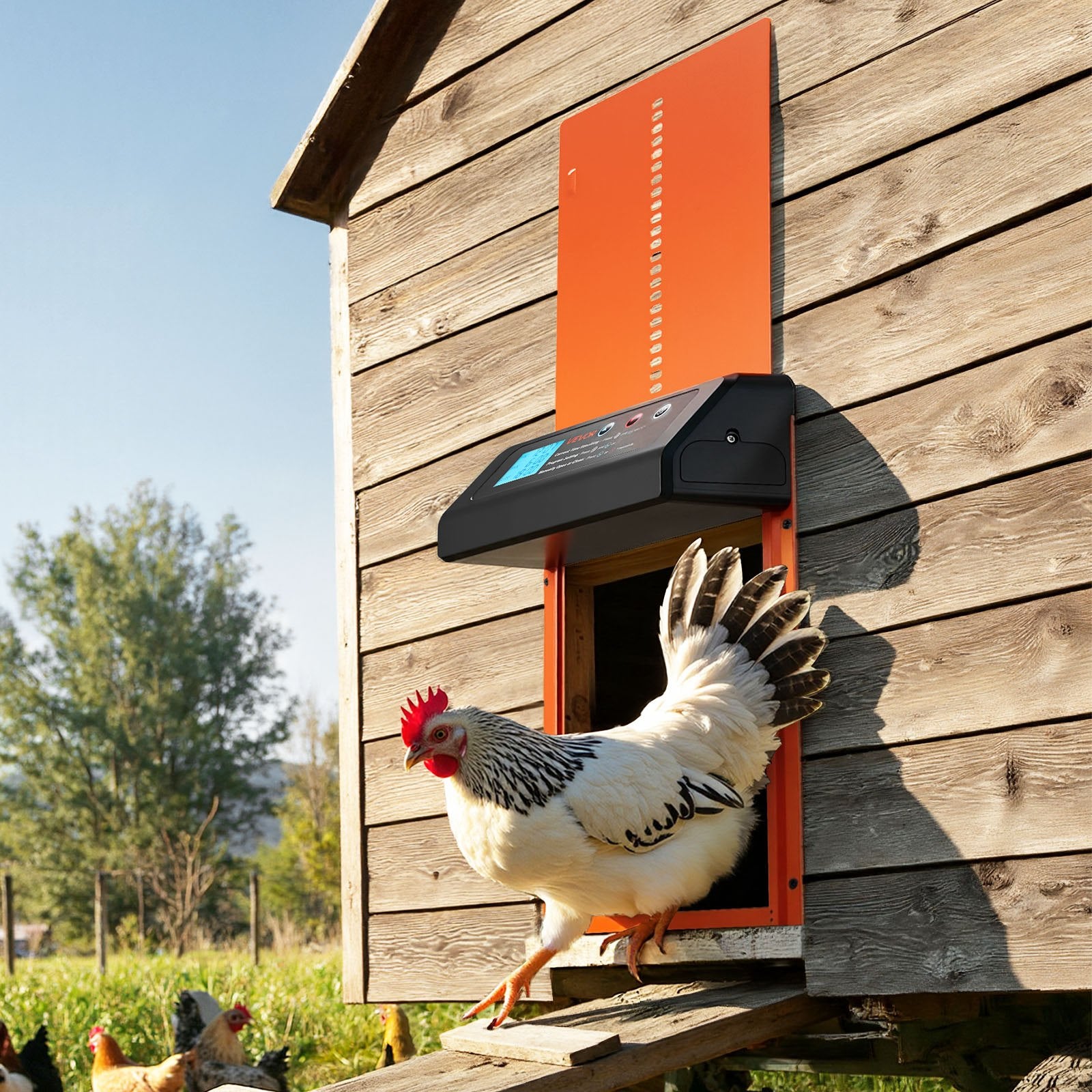 Automatic Chicken Coop Door Battery Powered Timer Anti-Pinch Aluminum Orange