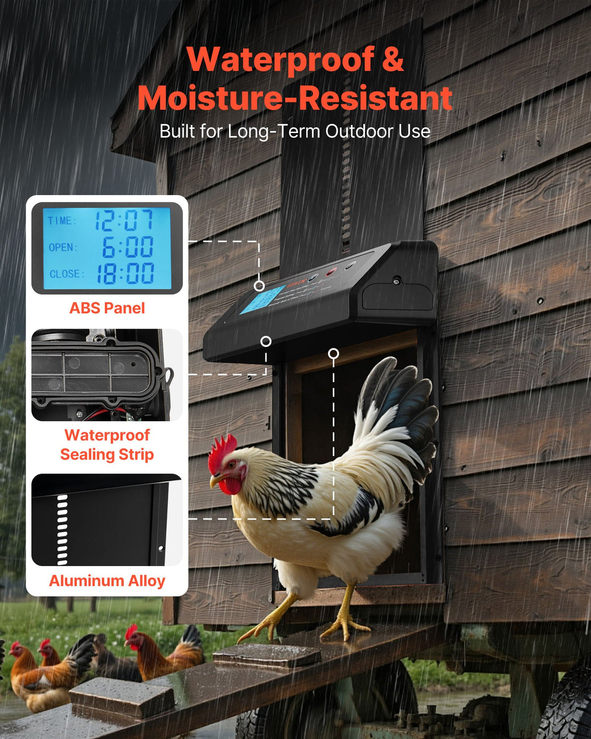 Automatic Chicken Coop Door Battery Powered Timer Anti-Pinch Aluminum Alloy