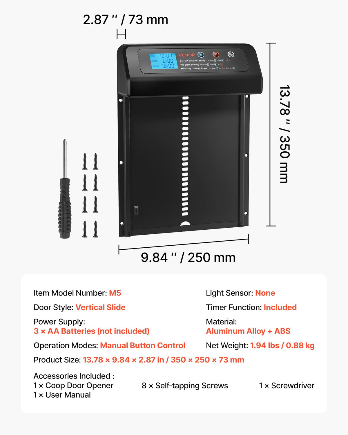 Automatic Chicken Coop Door Battery Powered Timer Anti-Pinch Aluminum Alloy