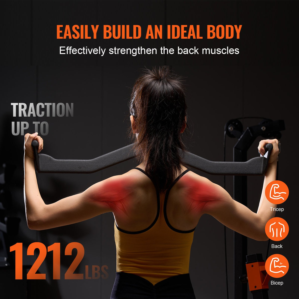 LAT Pulldown Attachment V-Bar Tricep Pull Down Rubber Handle Bicep Curl Gym