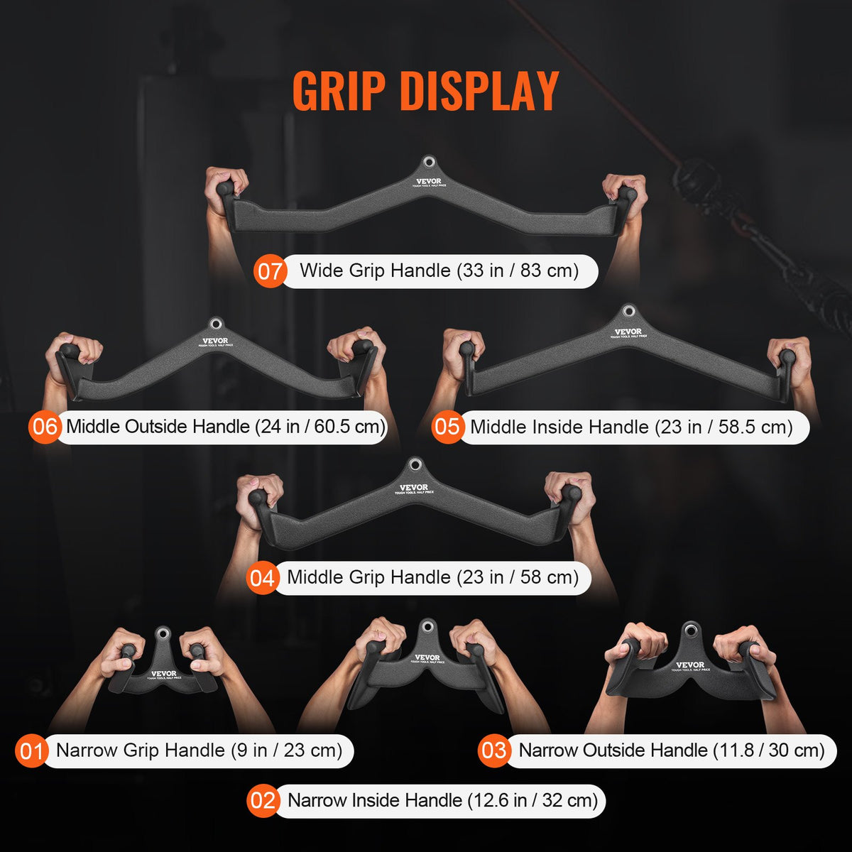 LAT Pulldown Attachments 7 Set, Cable Machine V-Bar T-Bar Tricep & Bicep Grip