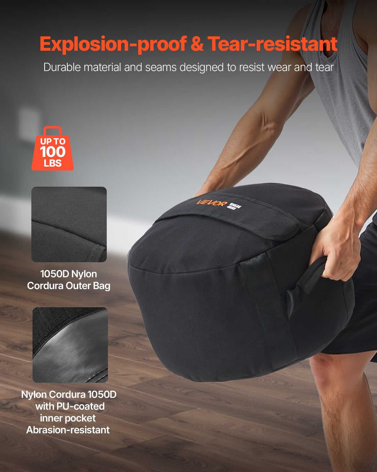 Workout Sandbag Heavy Duty 45kg Slam Bag with Handles Strength Training Black