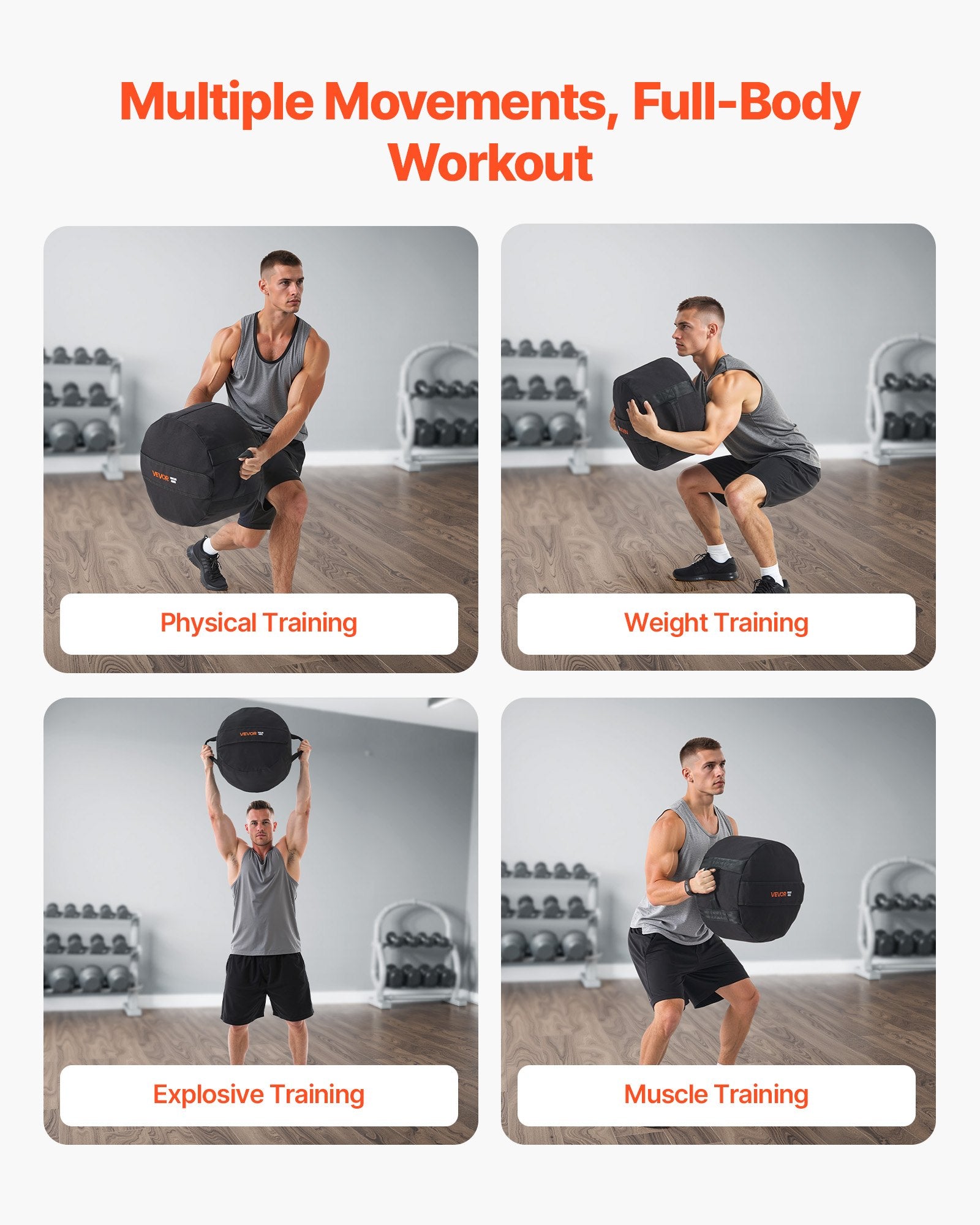 Workout Sandbag Heavy Duty 45kg Slam Bag with Handles Strength Training Black