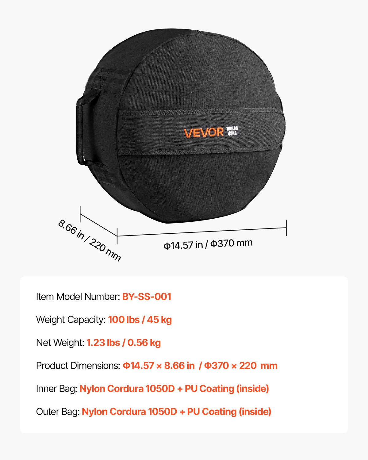 Workout Sandbag Heavy Duty 45kg Slam Bag with Handles Strength Training Black
