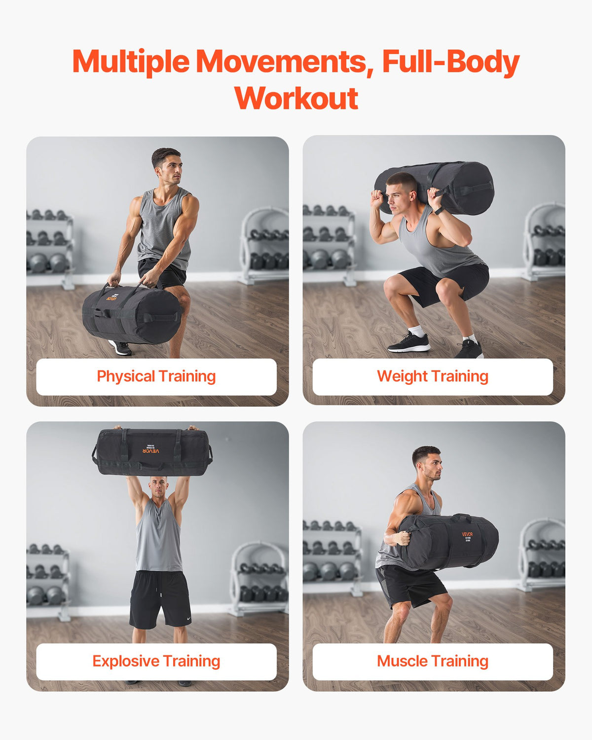 Workout Sandbag Adjustable 23-56kg Heavy Duty Handles Strength Training Black