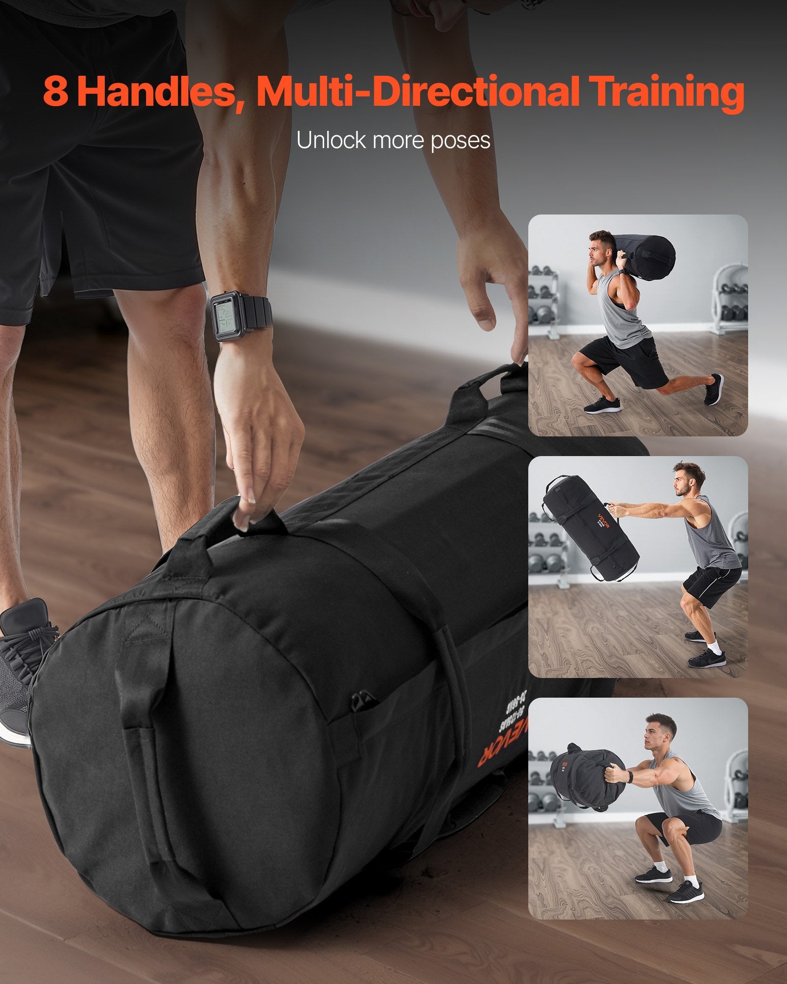 Workout Sandbag Adjustable 23-56kg Heavy Duty Handles Strength Training Black