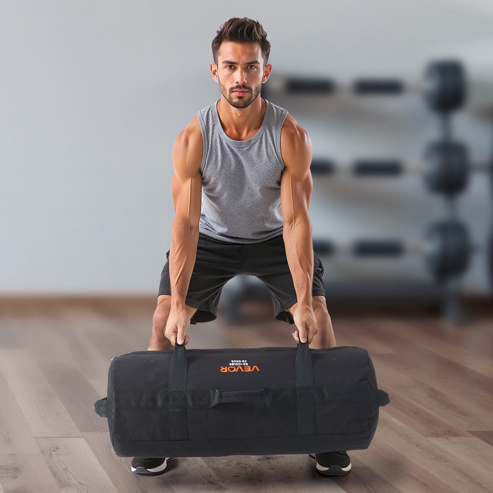 Workout Sandbag Adjustable 23-56kg Heavy Duty Handles Strength Training Black
