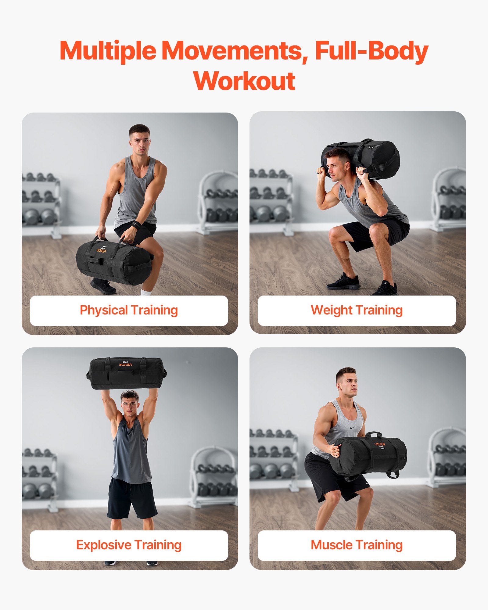 Workout Sandbag Adjustable 11-34kg Heavy Duty Handles Strength Training Black