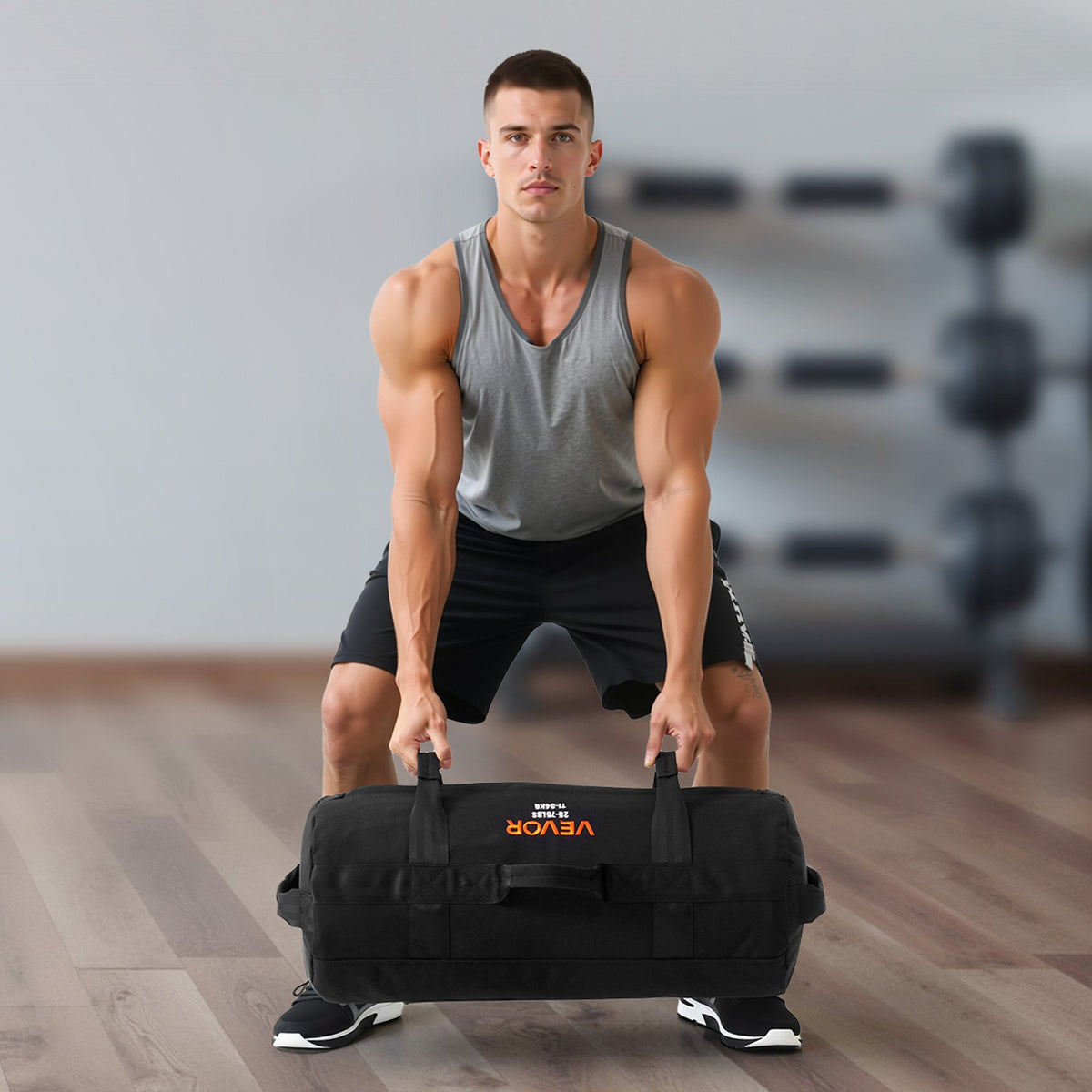 Workout Sandbag Adjustable 11-34kg Heavy Duty Handles Strength Training Black