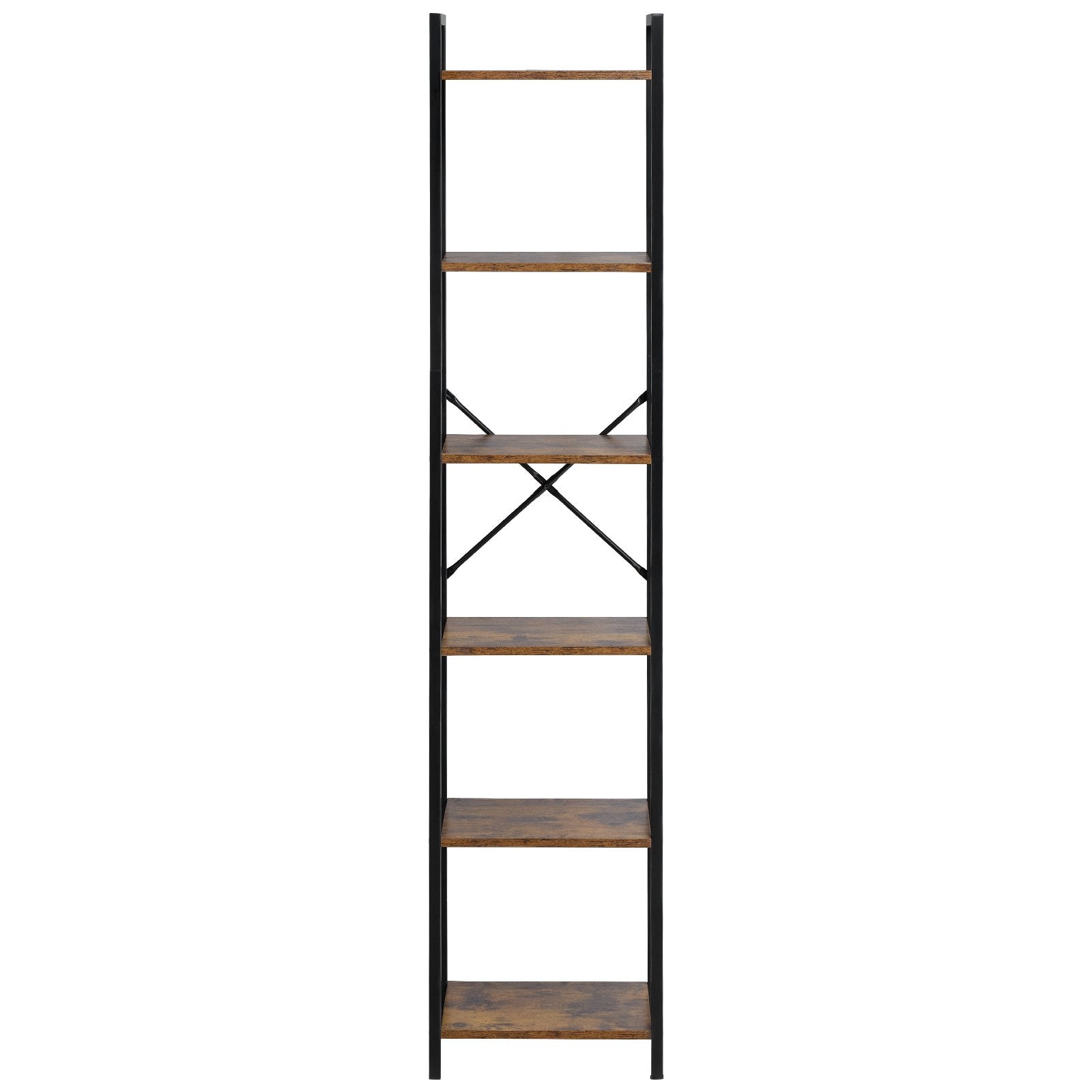 Metal 6-Tier Industrial Bookcase, Tall Narrow Rustic Open Shelf Storage Rack