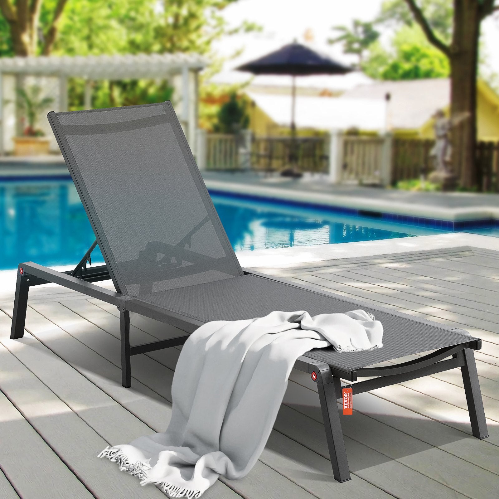 Chaise Lounge Chair Outdoor Aluminum 5-Position Adjustable Folding Recliner