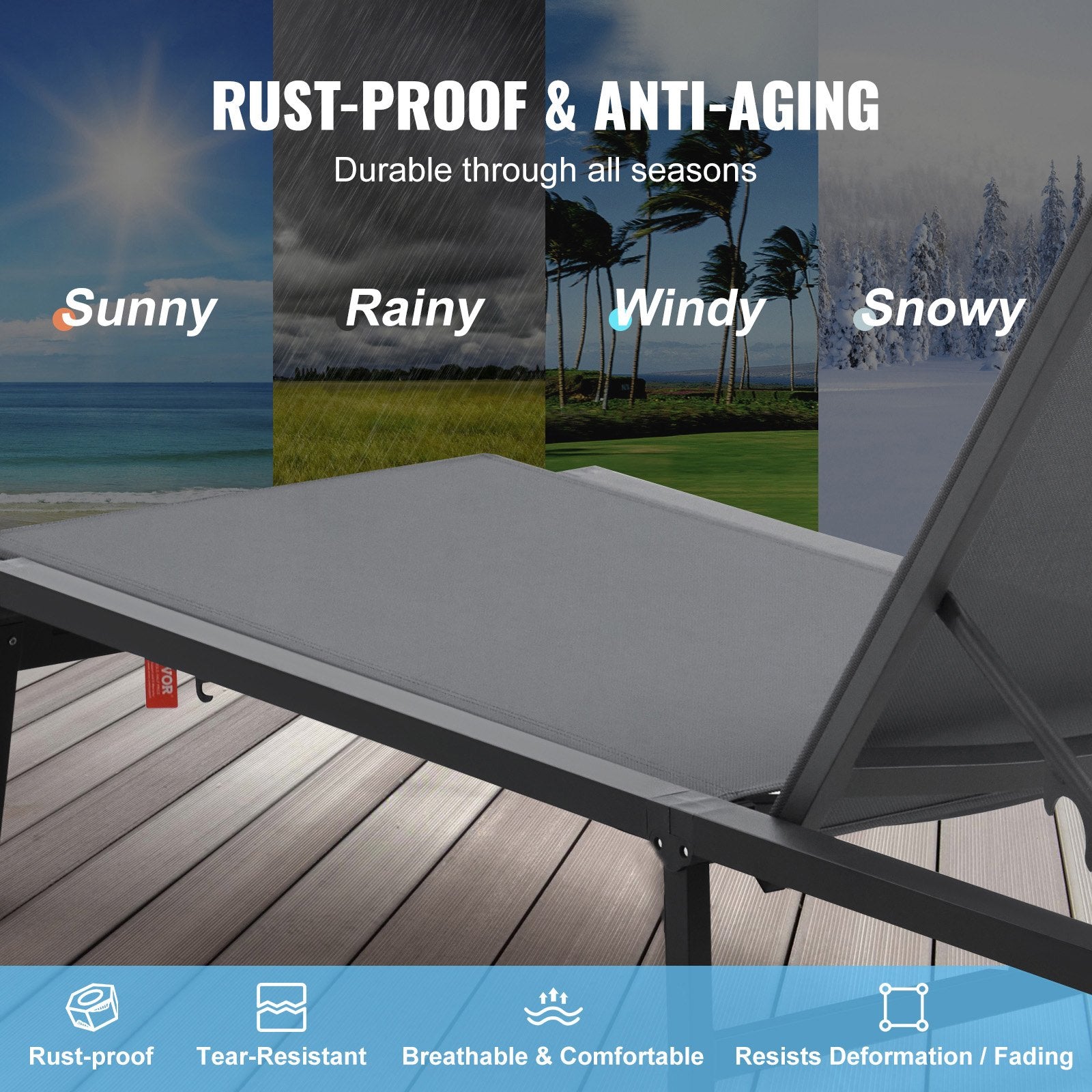 2PCS Outdoor Chaise Lounge Chairs Aluminum Folding Recliner 5-Position Dark Grey