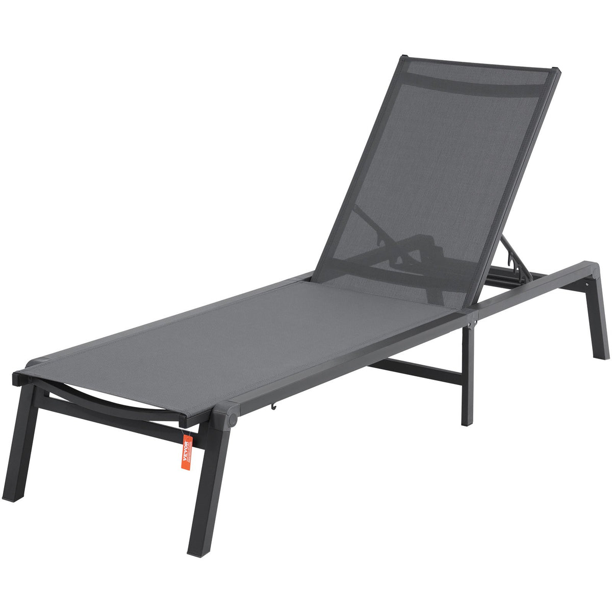2PCS Outdoor Chaise Lounge Chairs Aluminum Folding Recliner 5-Position Dark Grey
