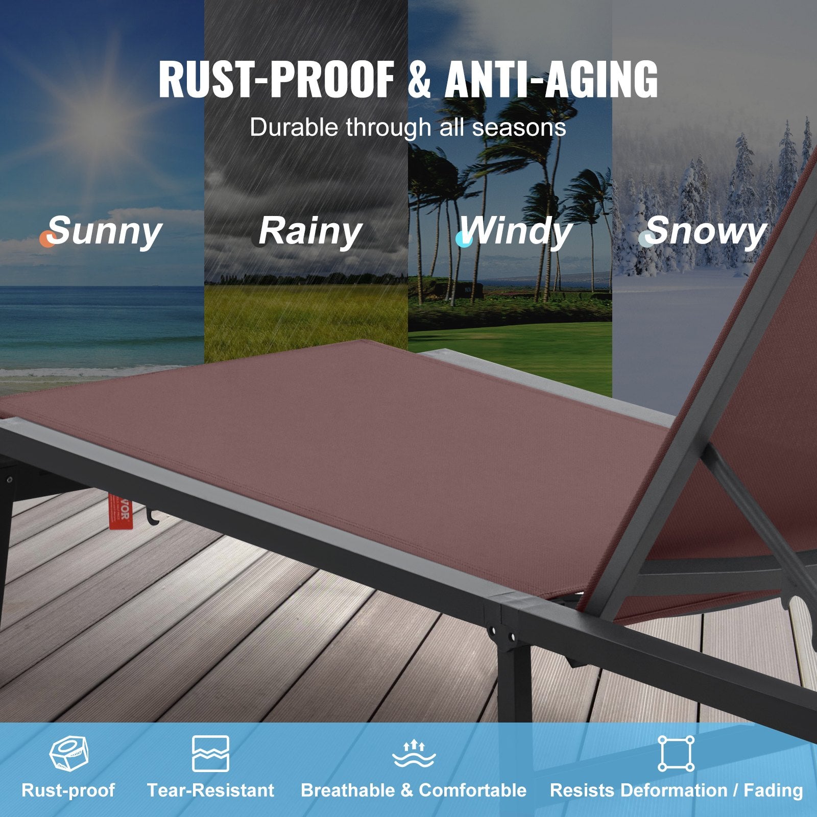 Chaise Lounge Chairs Outdoor Aluminum 5-Position Folding Recliners Brown 2pcs