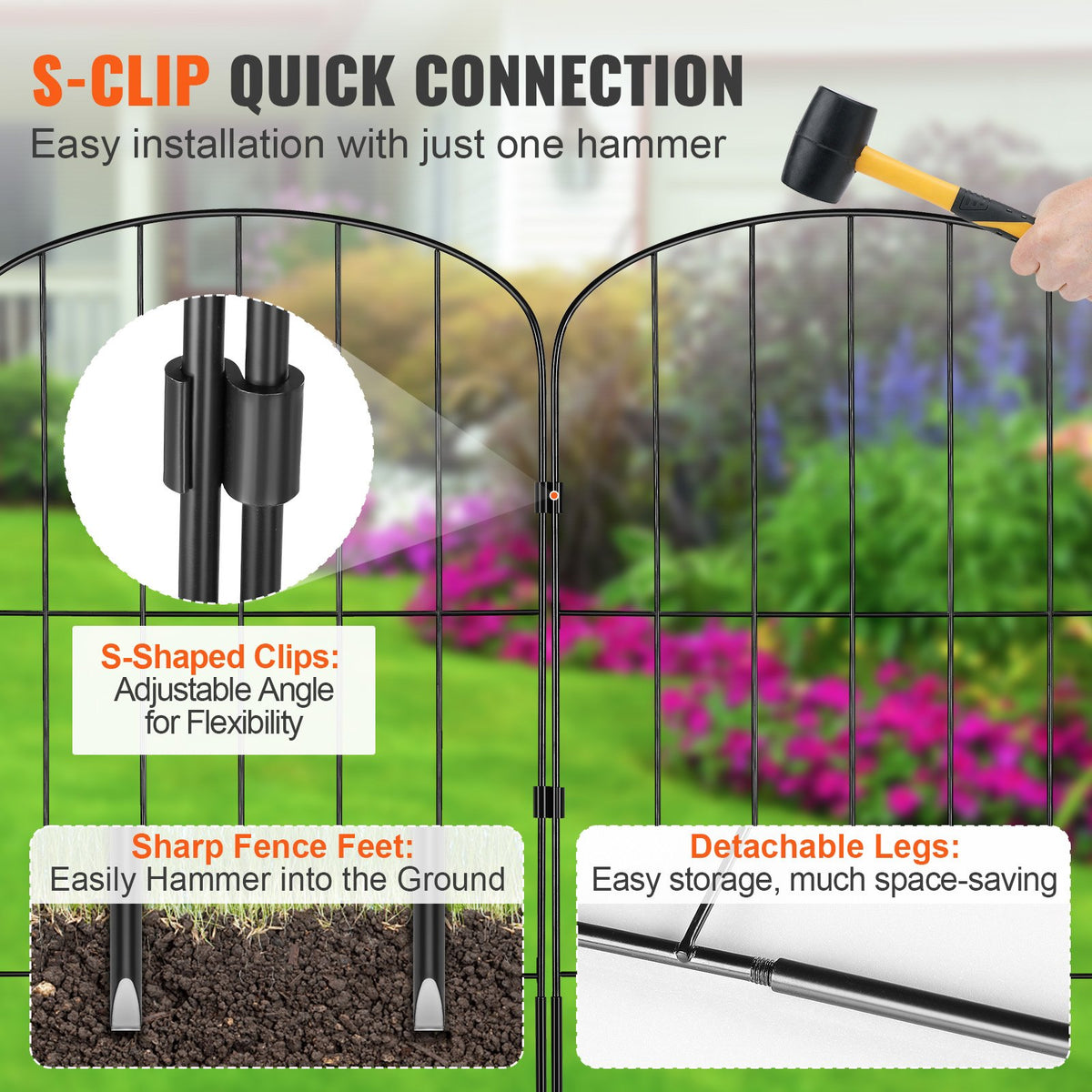Garden Fence 24in x 30ft Animal Barrier 2 Inch Spikes Metal Yard 28 Pack