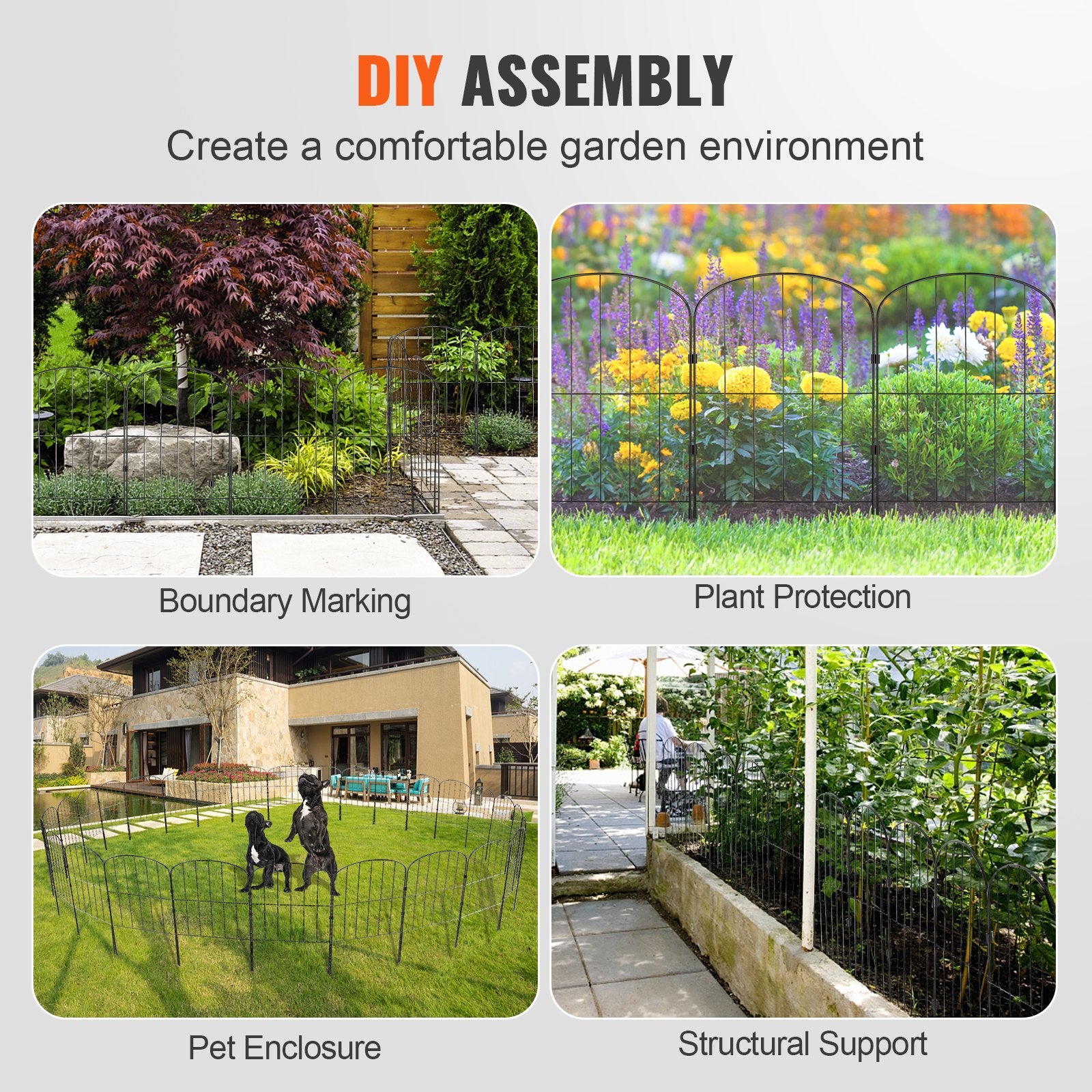 Garden Fence 24in x 30ft Animal Barrier 2 Inch Spikes Metal Yard 28 Pack