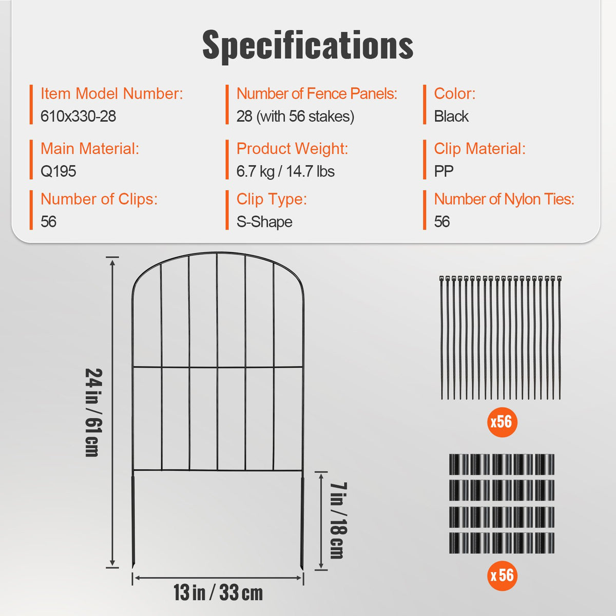 Garden Fence 24in x 30ft Animal Barrier 2 Inch Spikes Metal Yard 28 Pack
