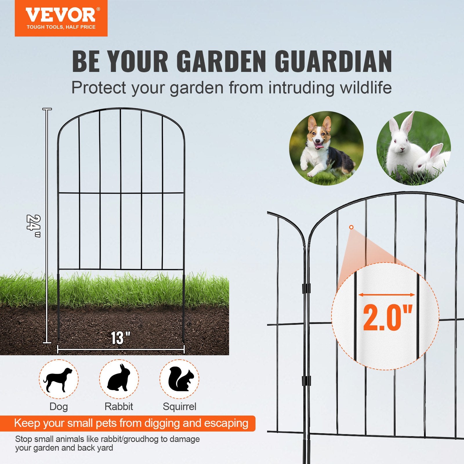 Garden Fence 24"x11ft Animal Barrier Metal Dog Fence 10 Pack 2in Spike Spacing