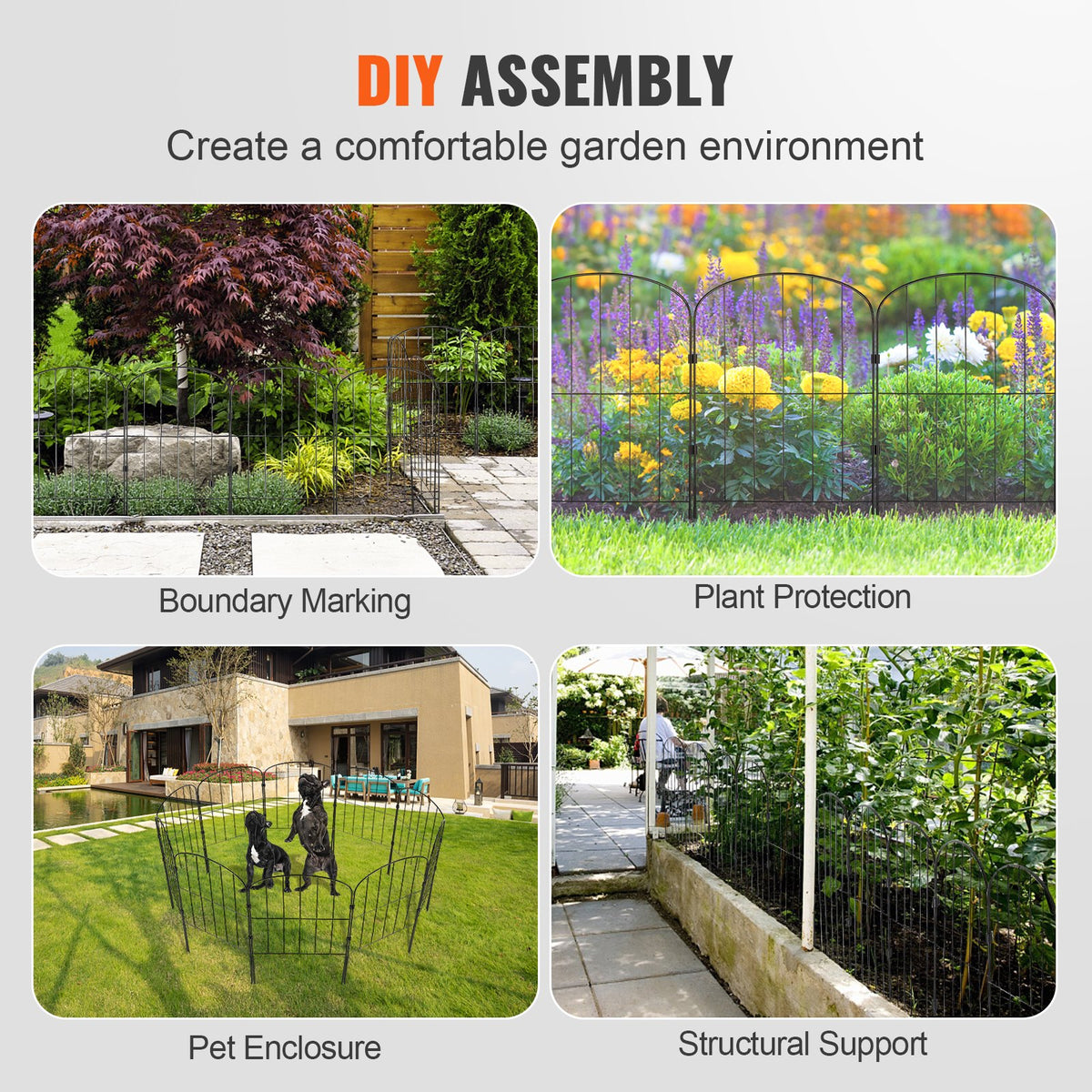 Garden Fence 24"x11ft Animal Barrier Metal Dog Fence 10 Pack 2in Spike Spacing