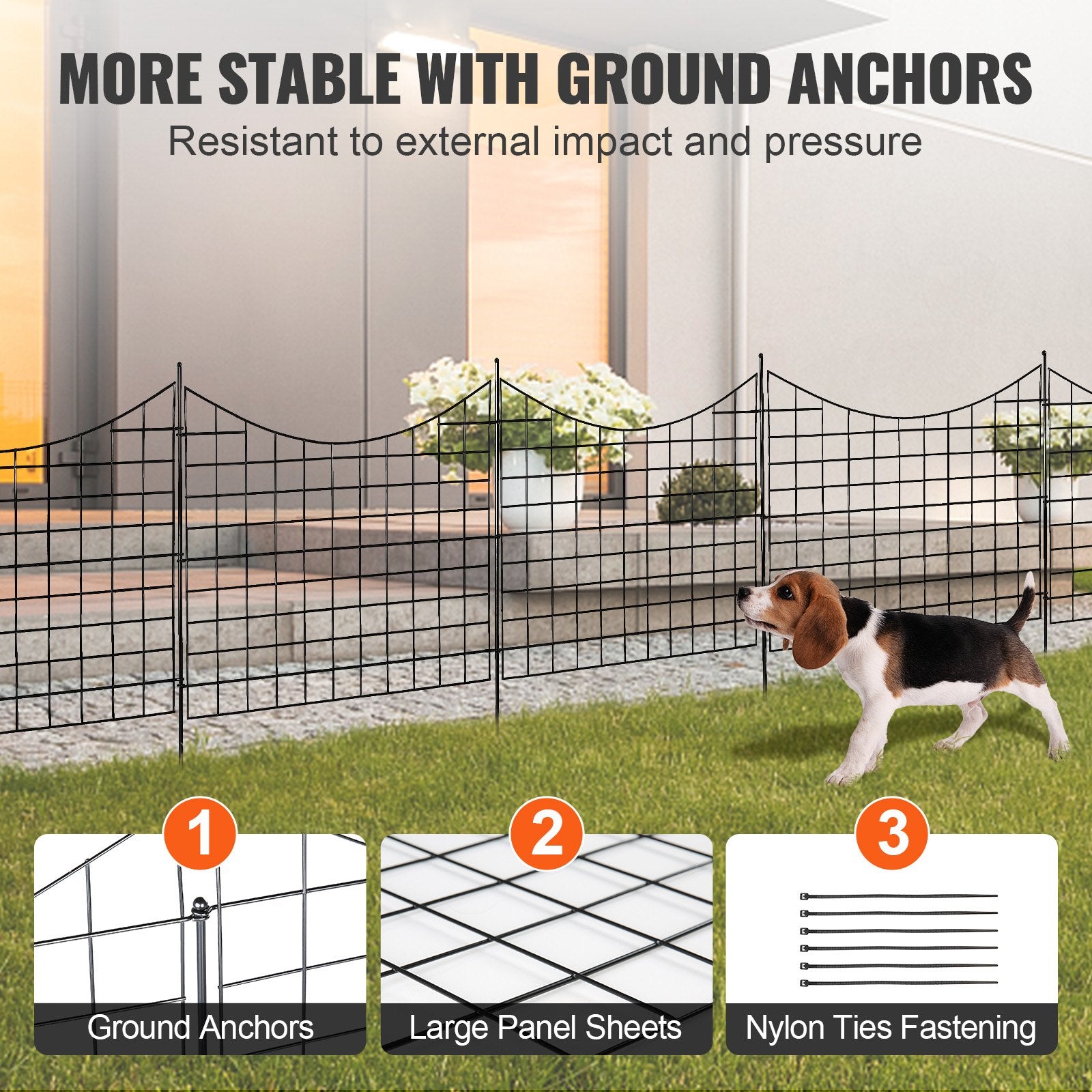 Garden Fence 75x93cm Animal Barrier Metal Dog Fence 6.38cm Spike Spacing 5Pack