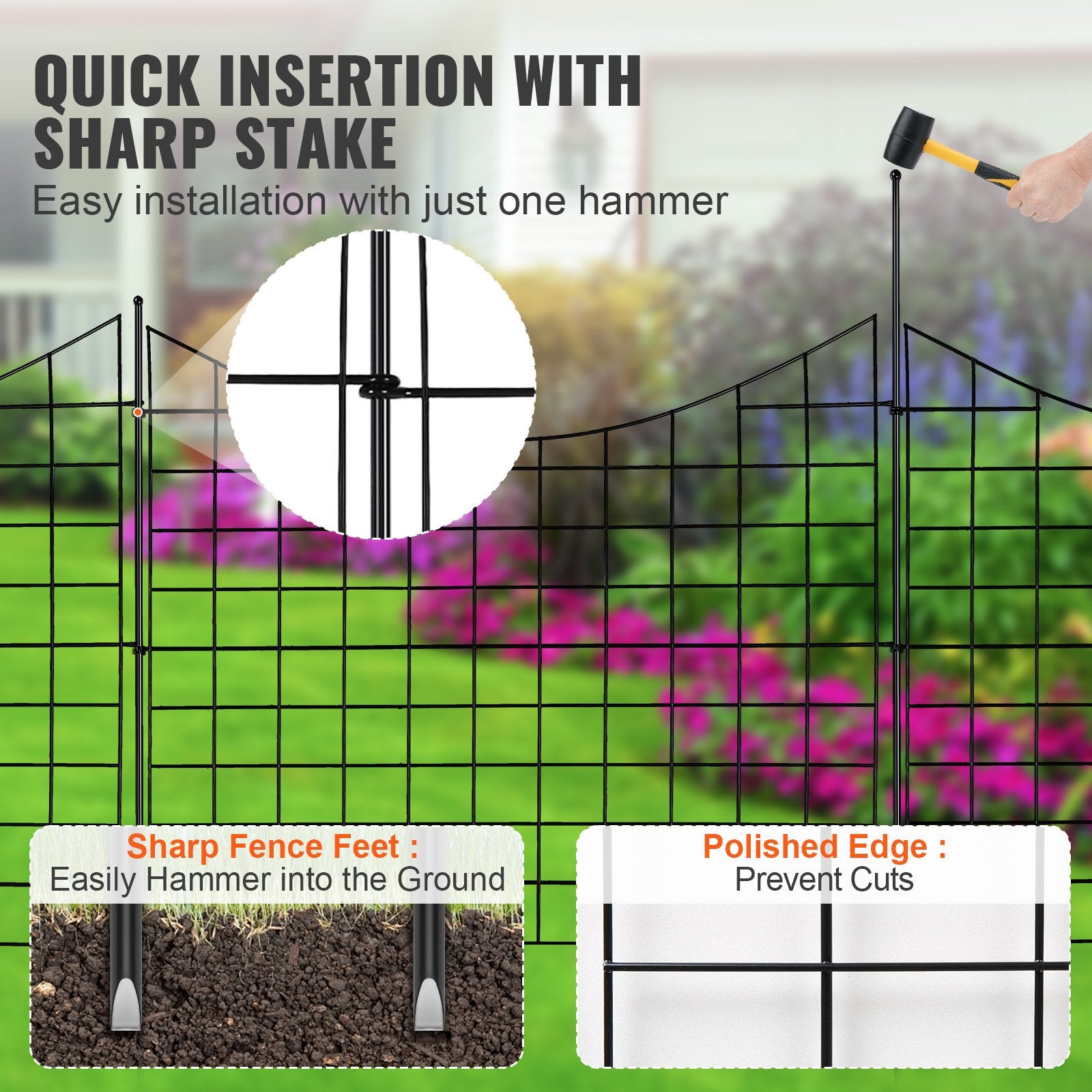 Garden Fence 75x93cm Animal Barrier Metal Dog Fence 6.38cm Spike Spacing 5Pack