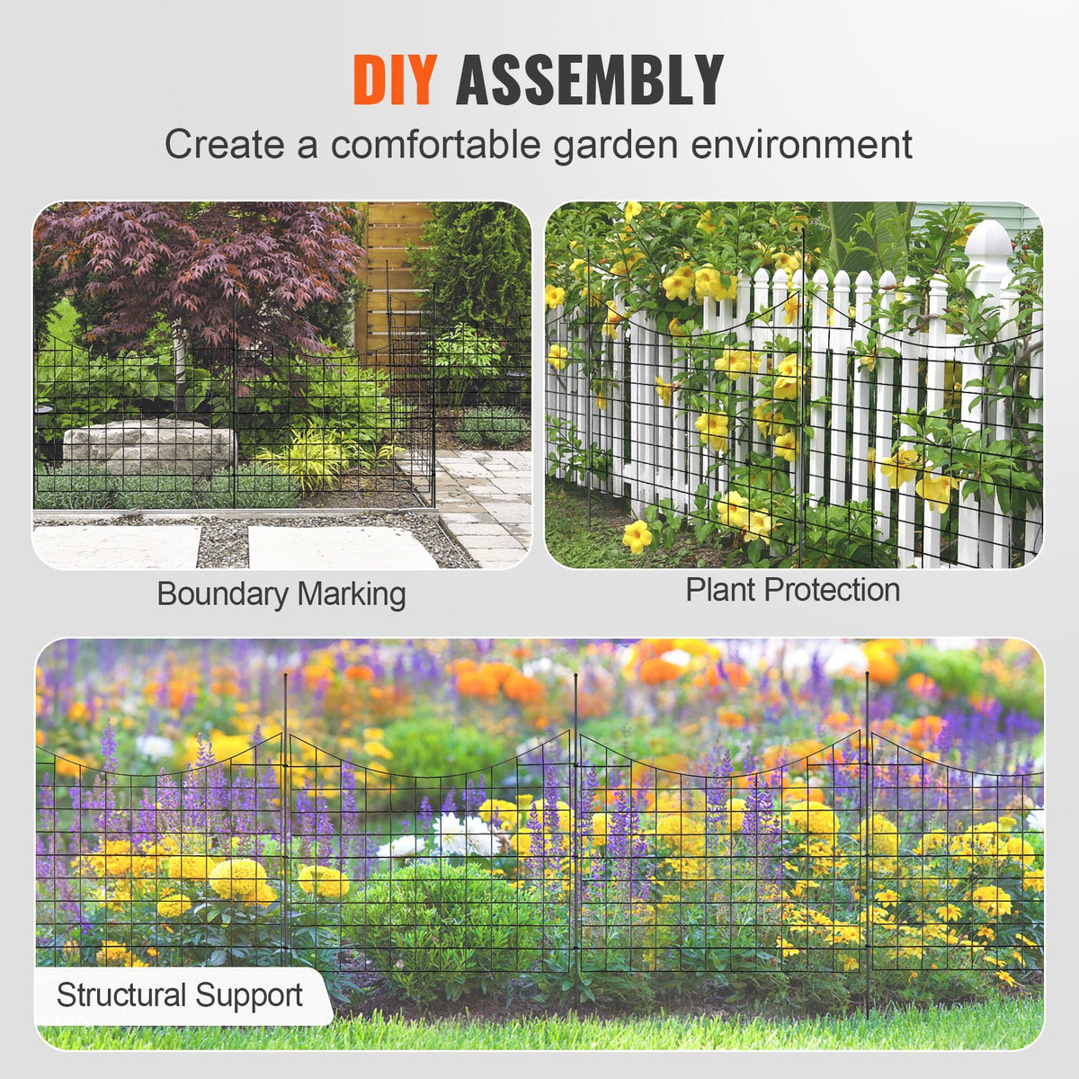 Garden Fence 75x93cm Animal Barrier Metal Dog Fence 6.38cm Spike Spacing 5Pack